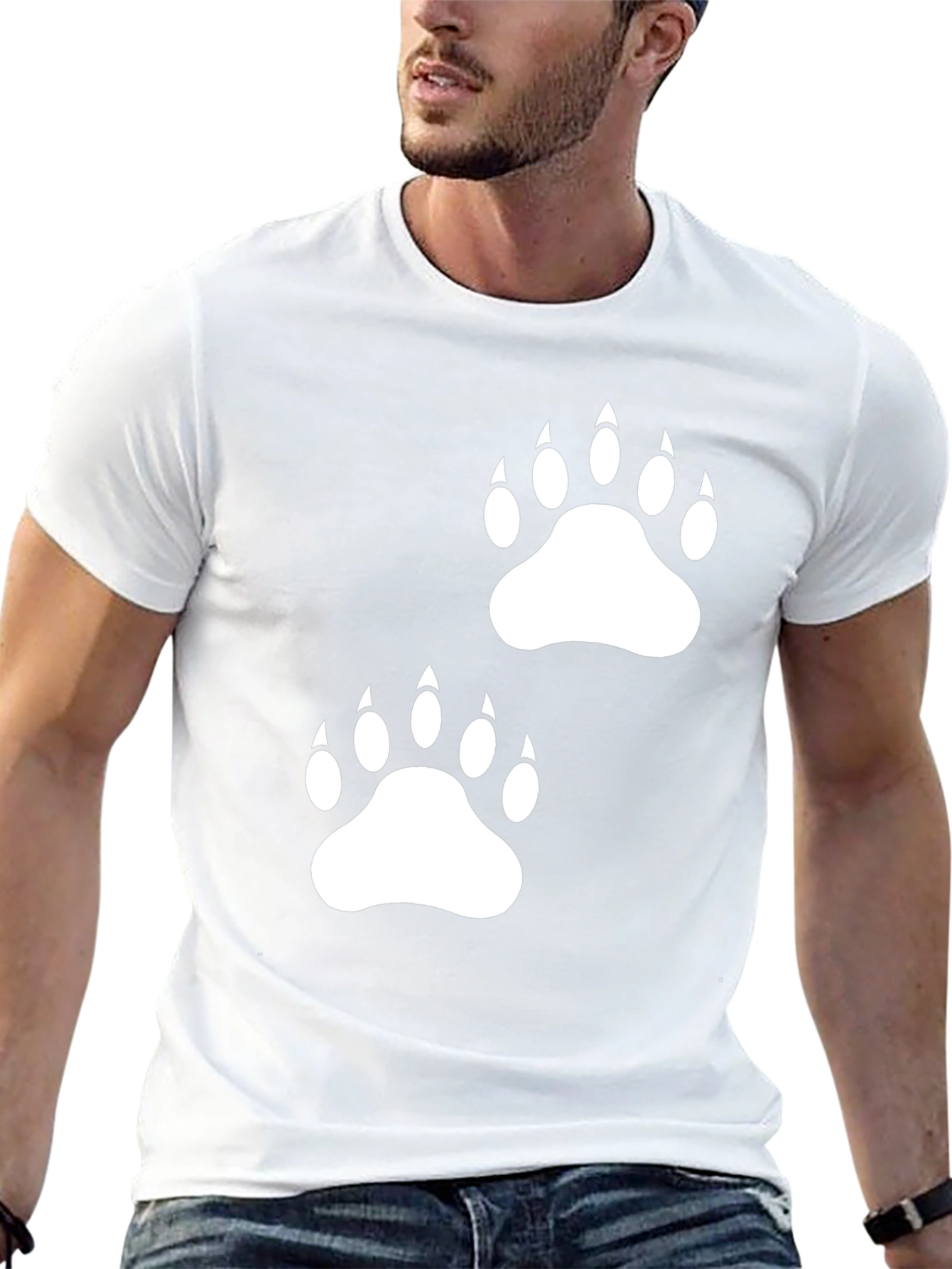 Bear Paw Print Graphic Black Tee Shirt