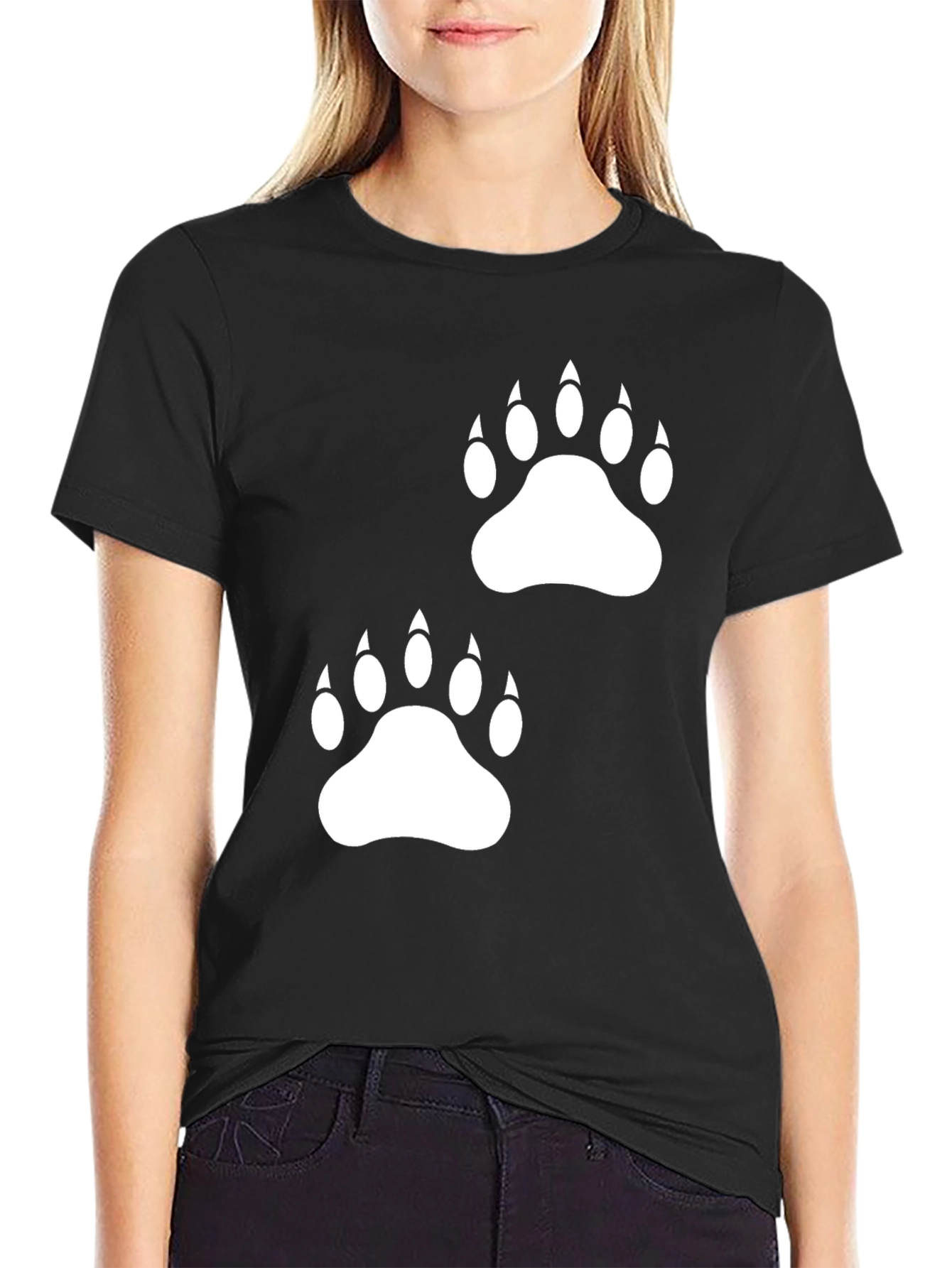 Bear Paw Print Graphic Black Tee Shirt