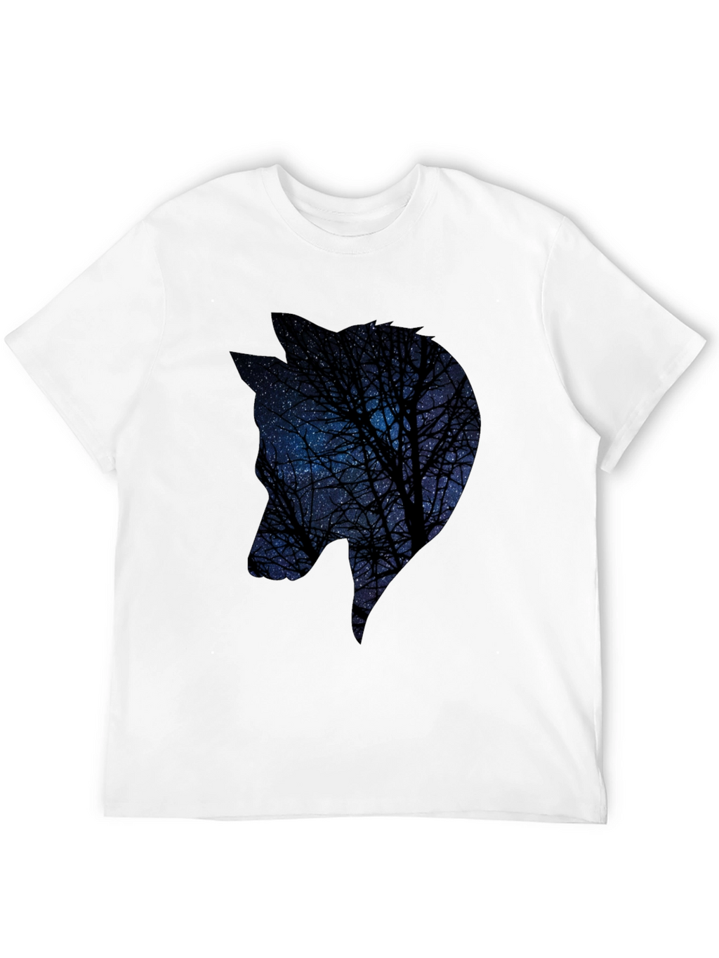 Night Sky Wolf Graphic Tee - Black Cotton Blend