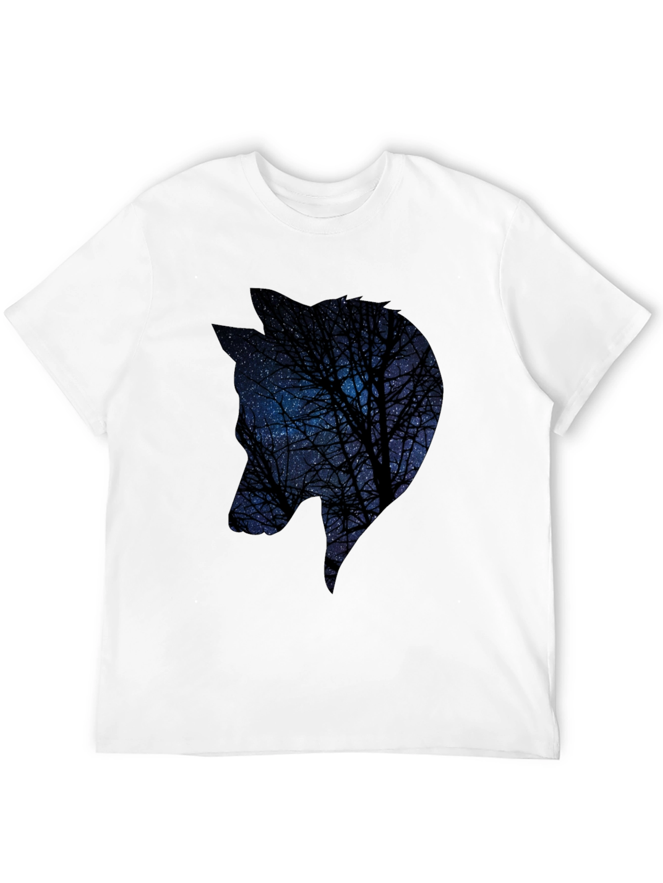 Night Sky Wolf Graphic Tee - Black Cotton Blend