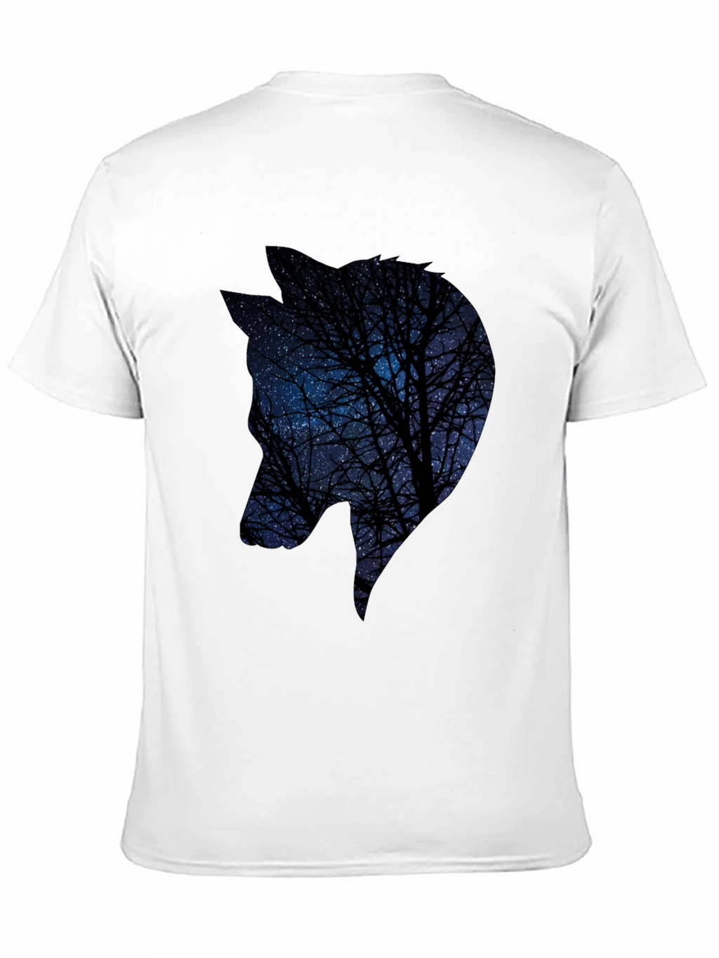 Night Sky Wolf Graphic Tee - Black Cotton Blend