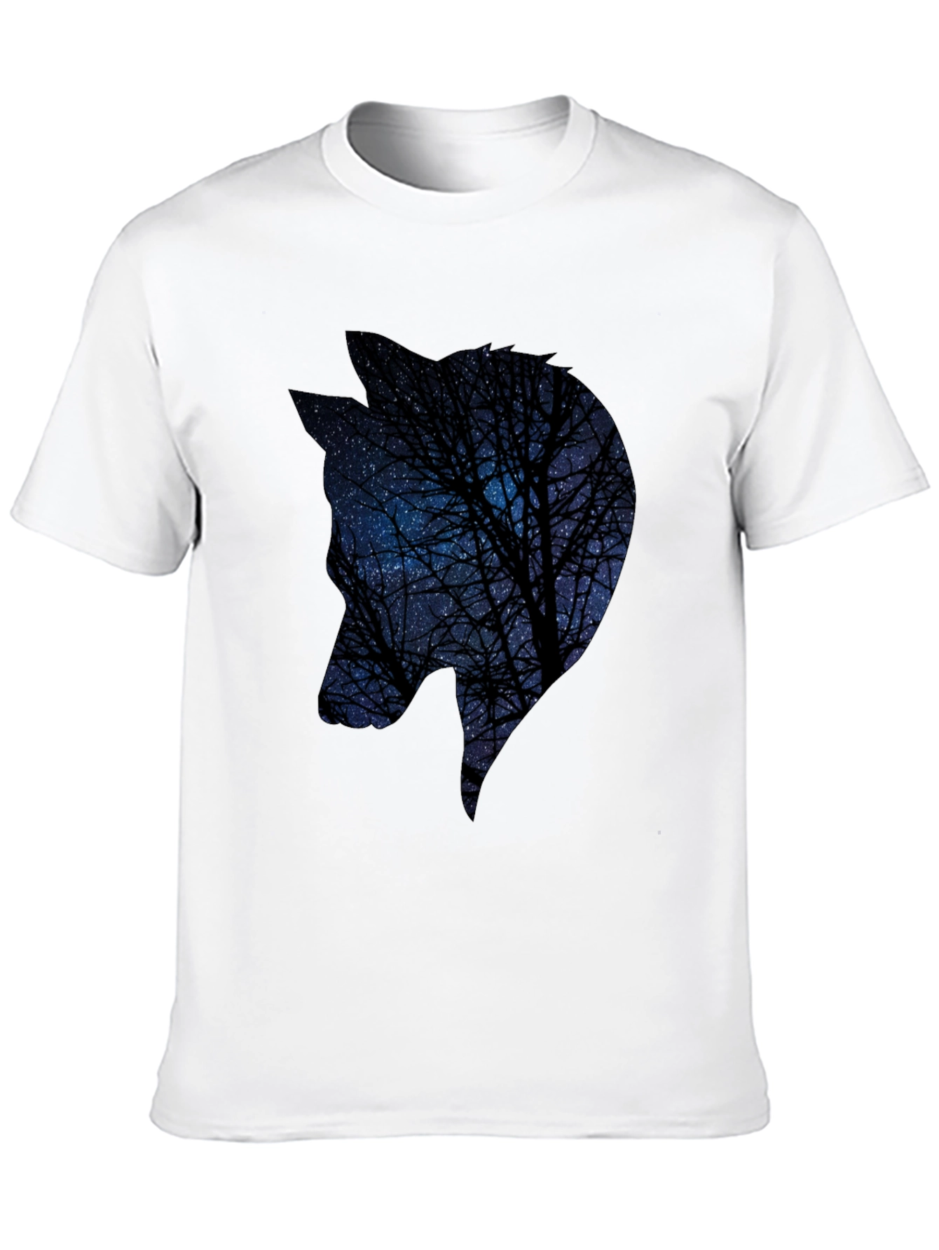 Night Sky Wolf Graphic Tee - Black Cotton Blend