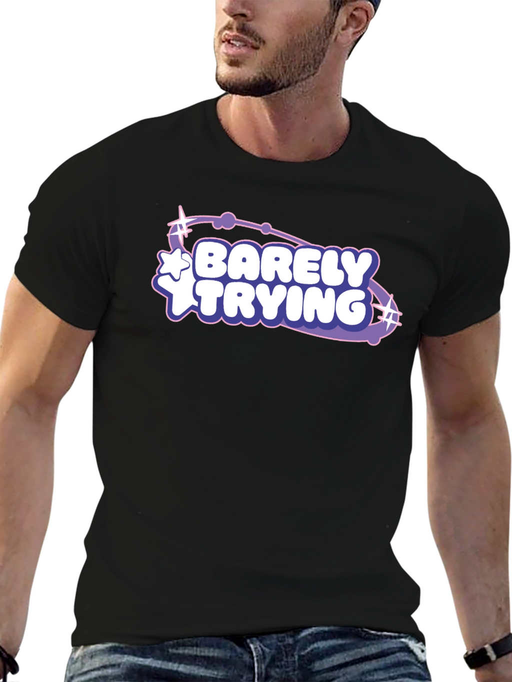 Barely Trying Graphic Tee - Black Casual T-Shirt
