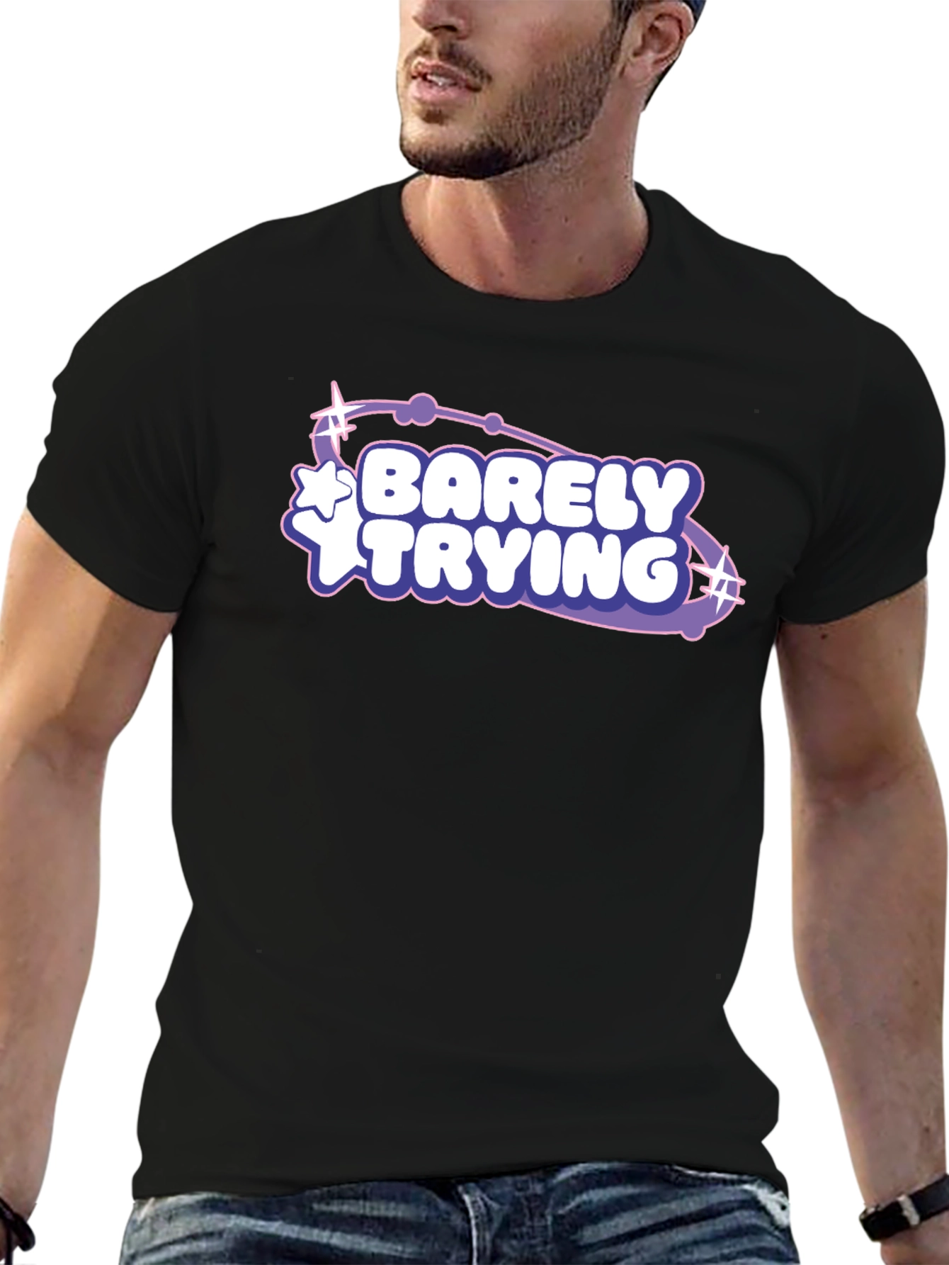 Barely Trying Graphic Tee - Black Casual T-Shirt