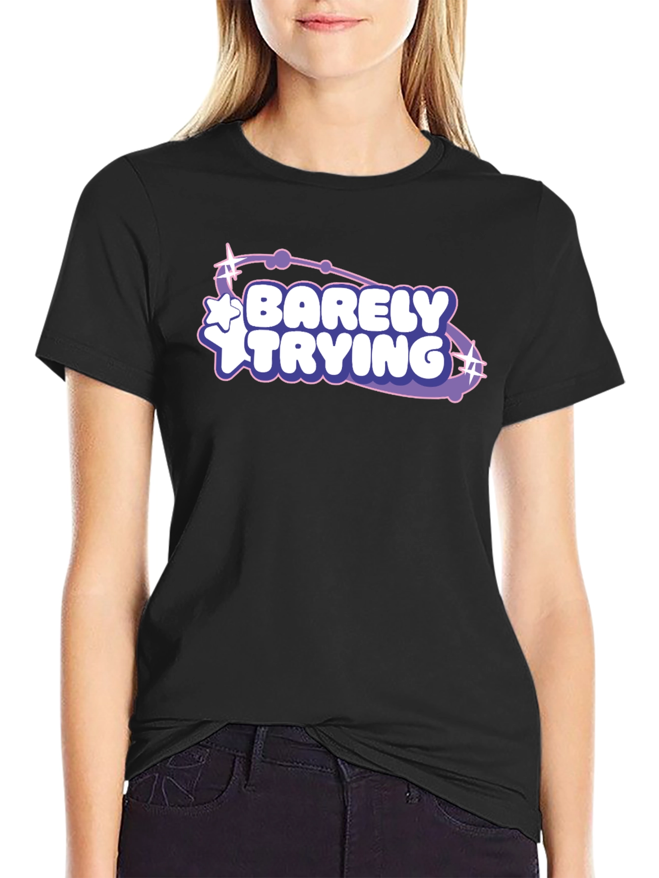 Barely Trying Graphic Tee - Black Casual T-Shirt