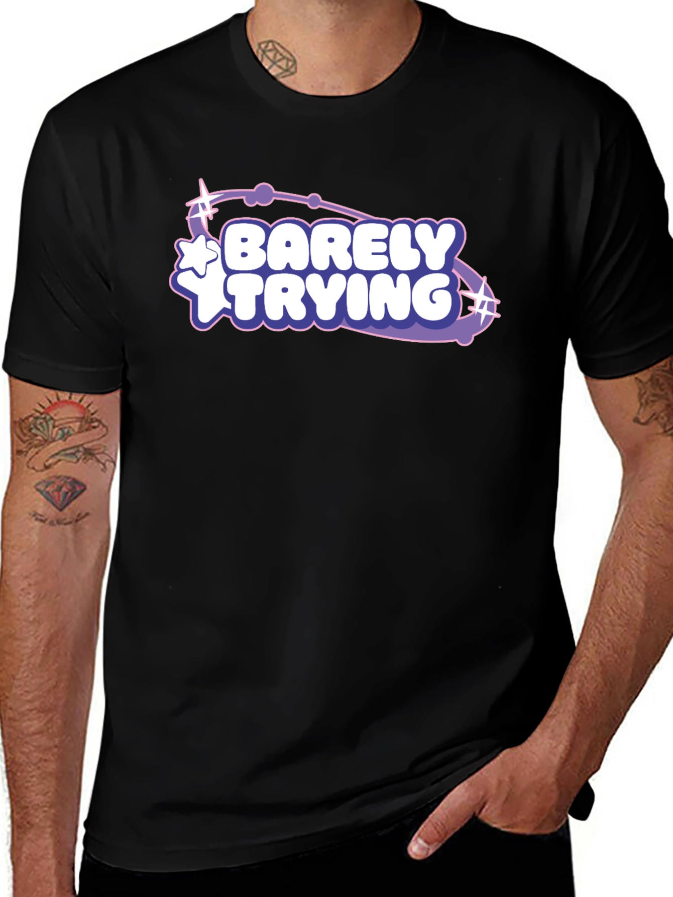 Barely Trying Graphic Tee - Black Casual T-Shirt