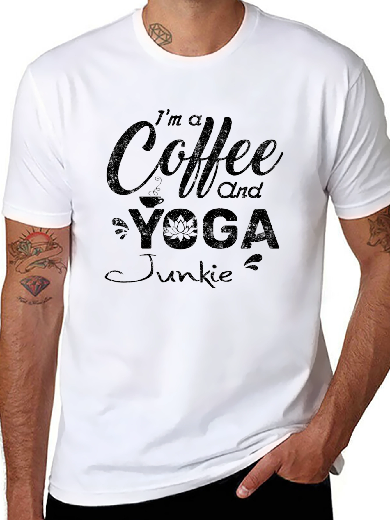 Coffee and Yoga Junkie Black Graphic T-Shirt