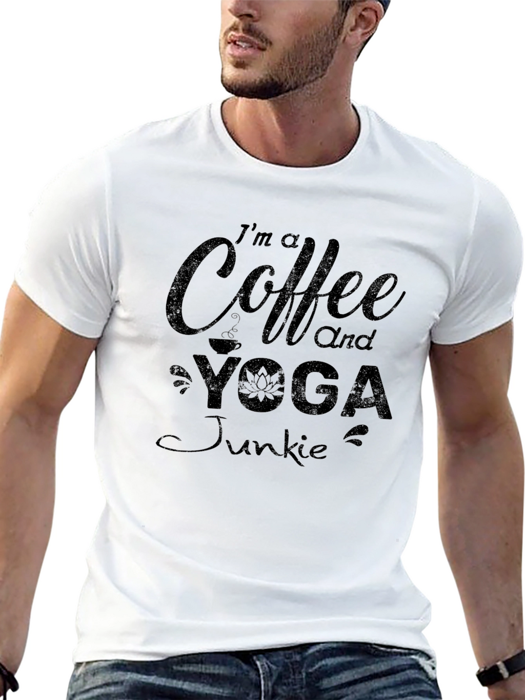 Coffee and Yoga Junkie Black Graphic T-Shirt