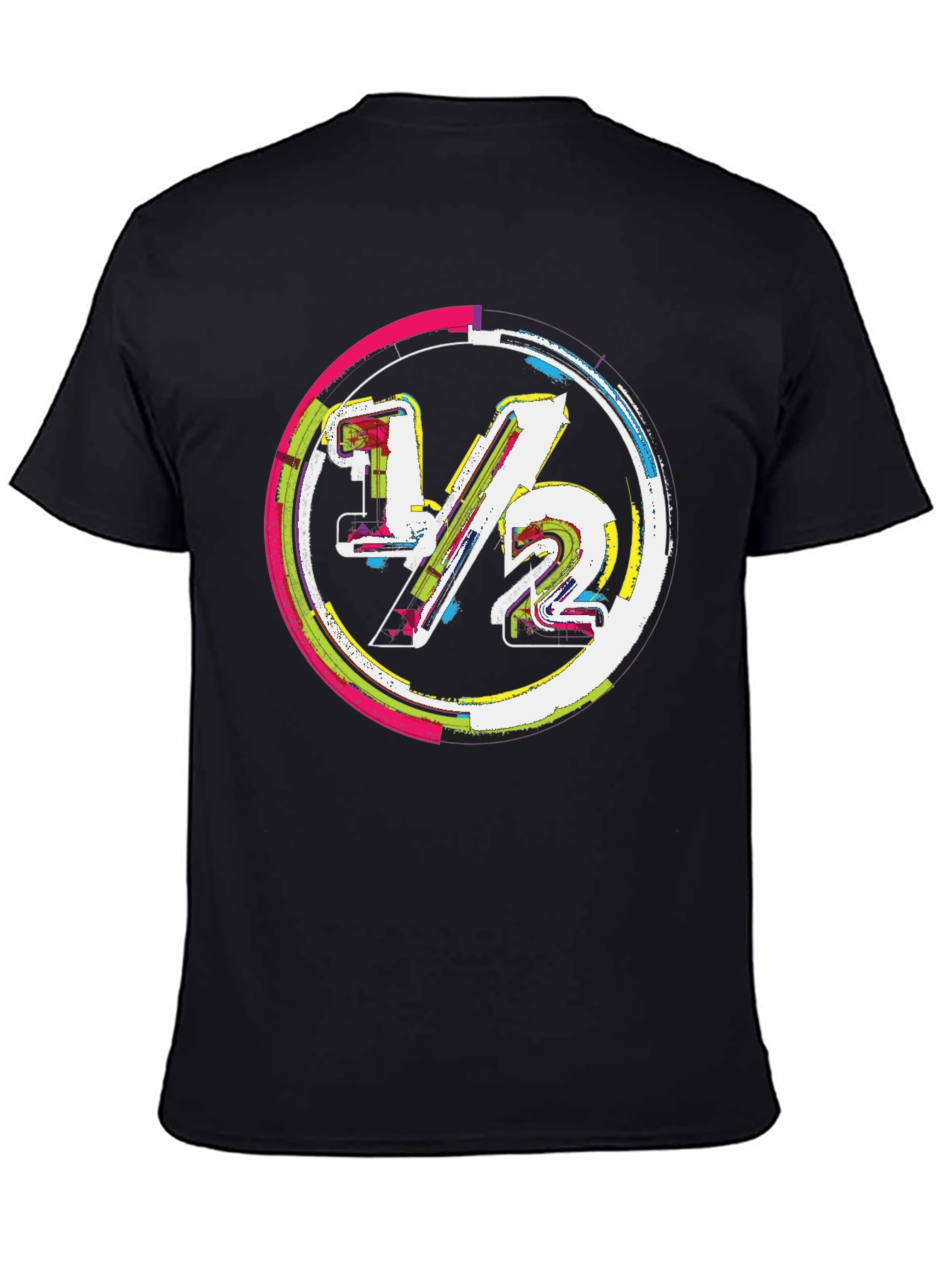 Modern 1/2 Graphic Tee - Unique Design Black Cotton