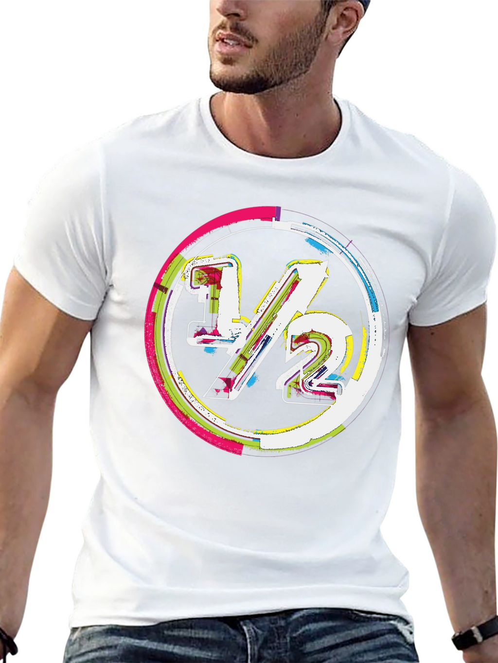 Modern 1/2 Graphic Tee - Unique Design Black Cotton