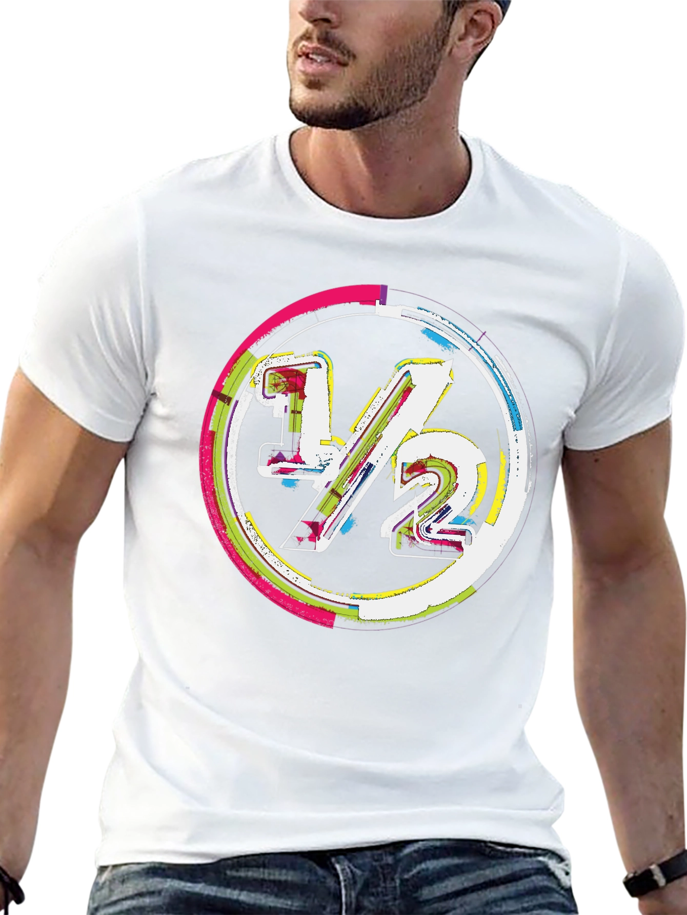 Modern 1/2 Graphic Tee - Unique Design Black Cotton