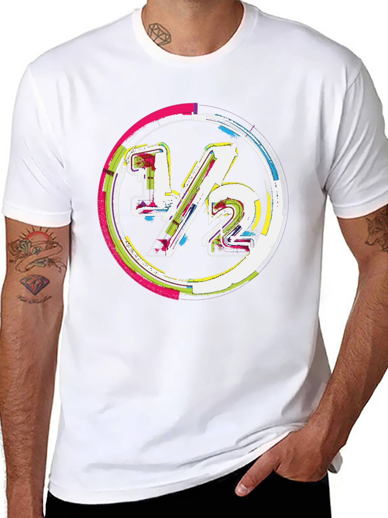 Modern 1/2 Graphic Tee - Unique Design Black Cotton