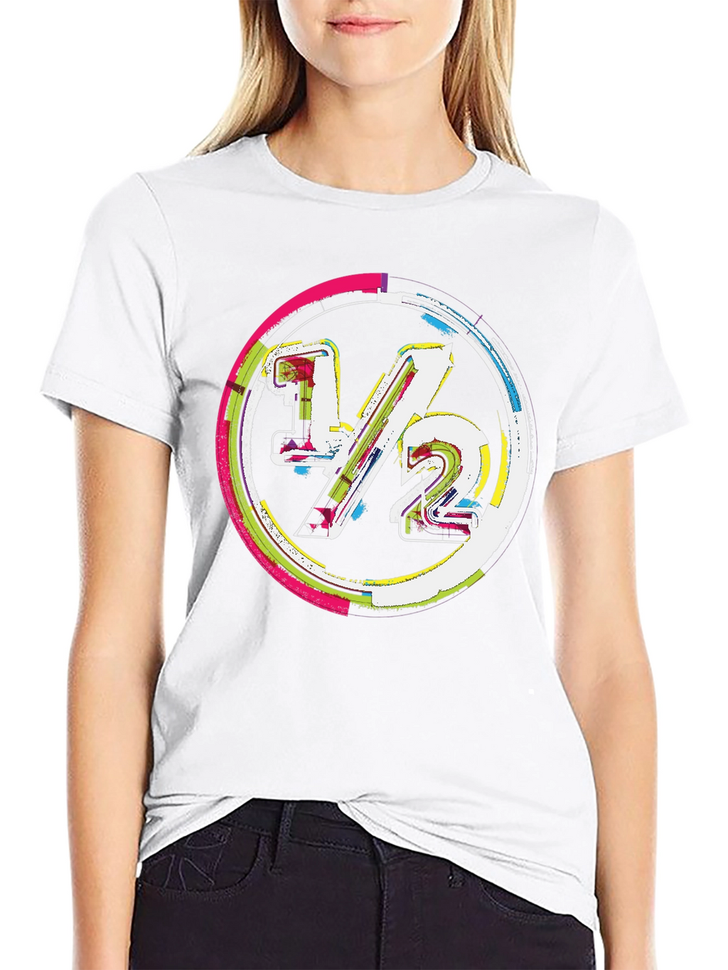 Modern 1/2 Graphic Tee - Unique Design Black Cotton