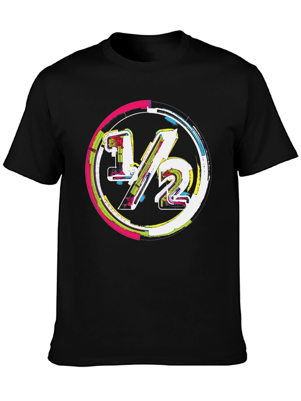 Modern 1/2 Graphic Tee - Unique Design Black Cotton