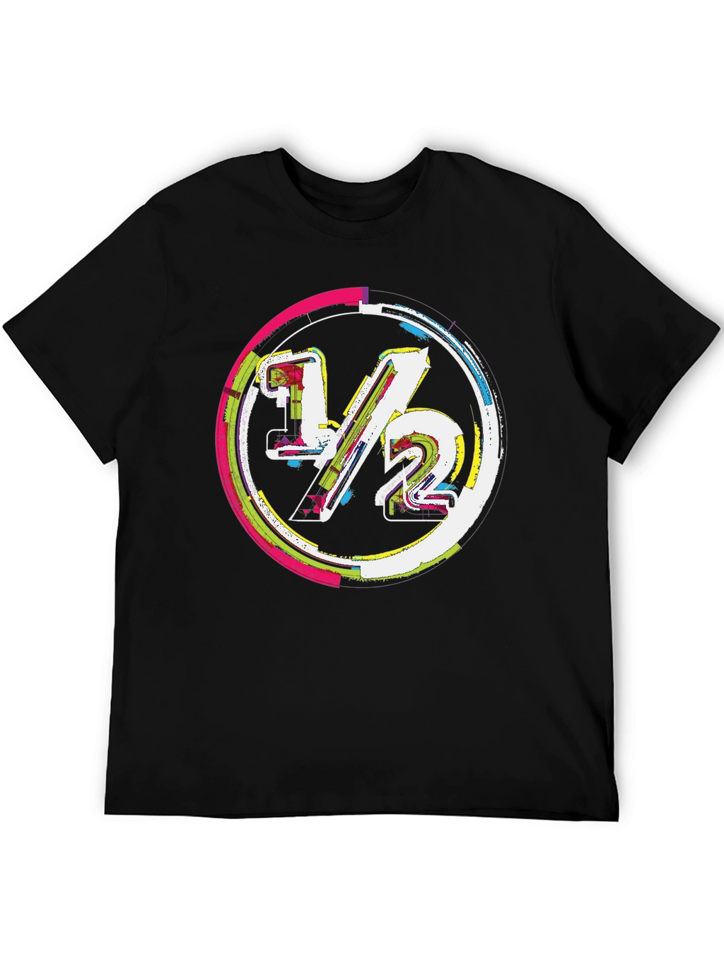 Modern 1/2 Graphic Tee - Unique Design Black Cotton