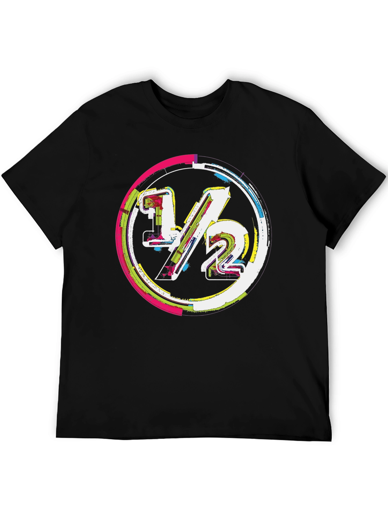 Modern 1/2 Graphic Tee - Unique Design Black Cotton