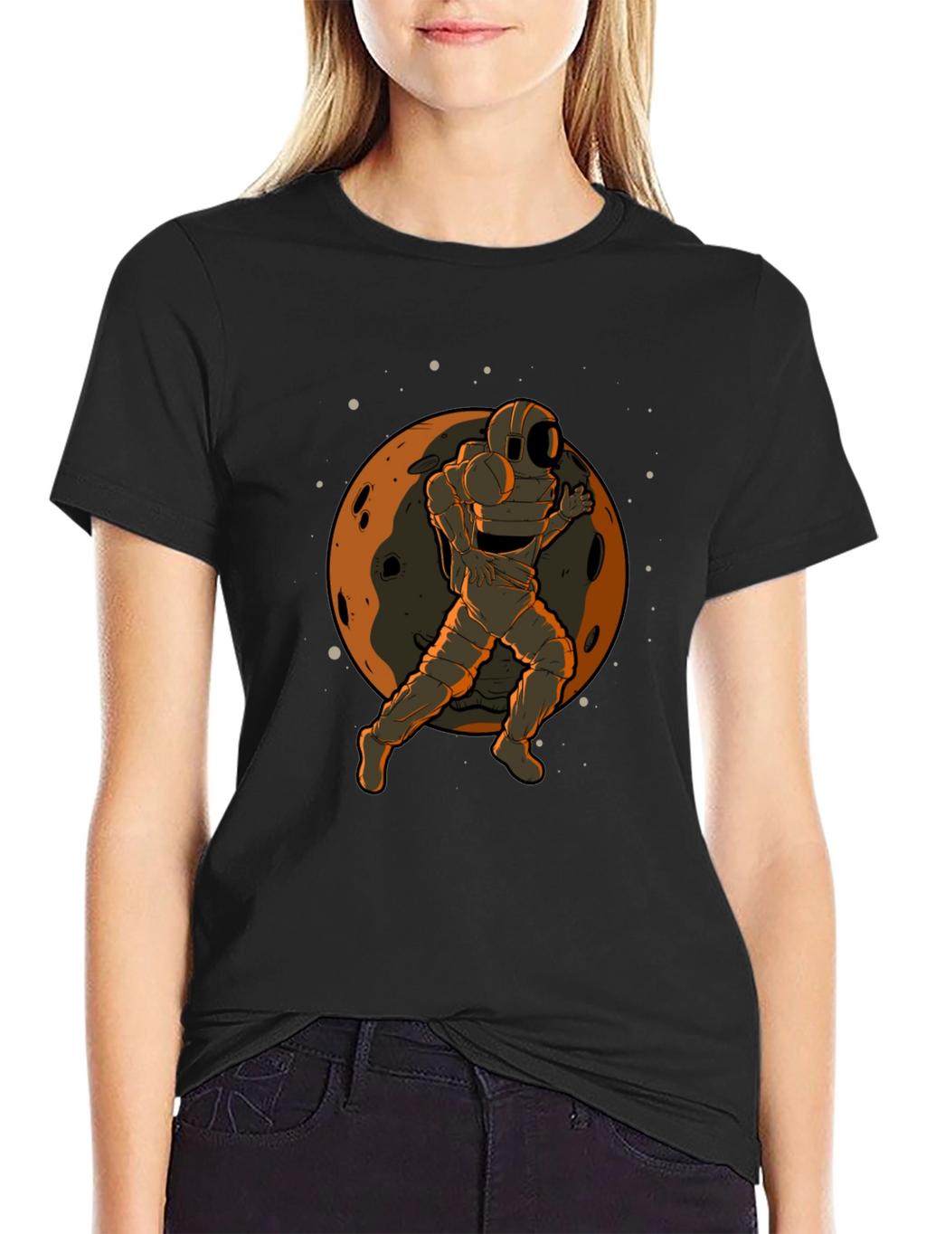 Astronaut Moon Graphic Black T-Shirt