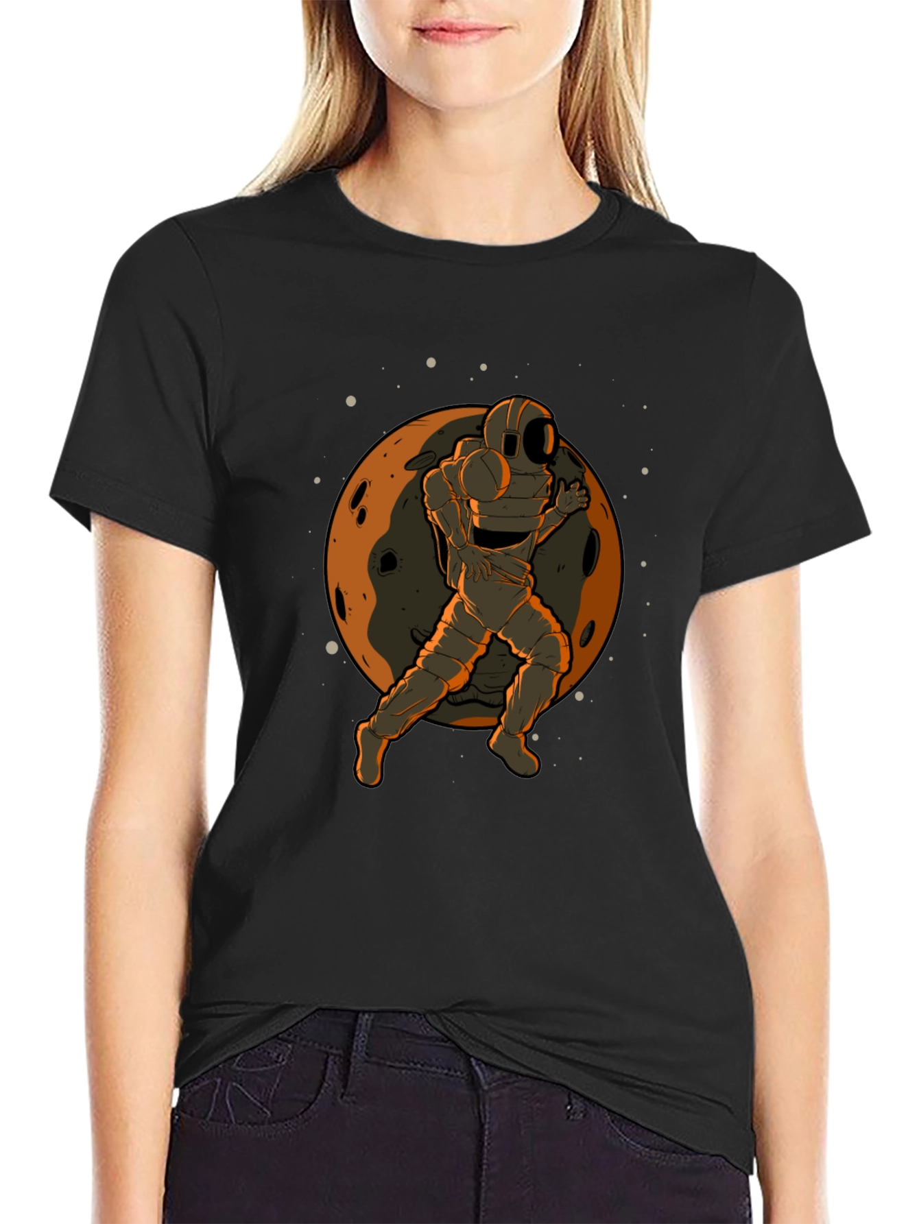 Astronaut Moon Graphic Black T-Shirt