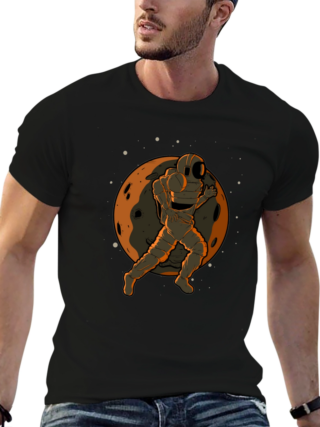 Astronaut Moon Graphic Black T-Shirt