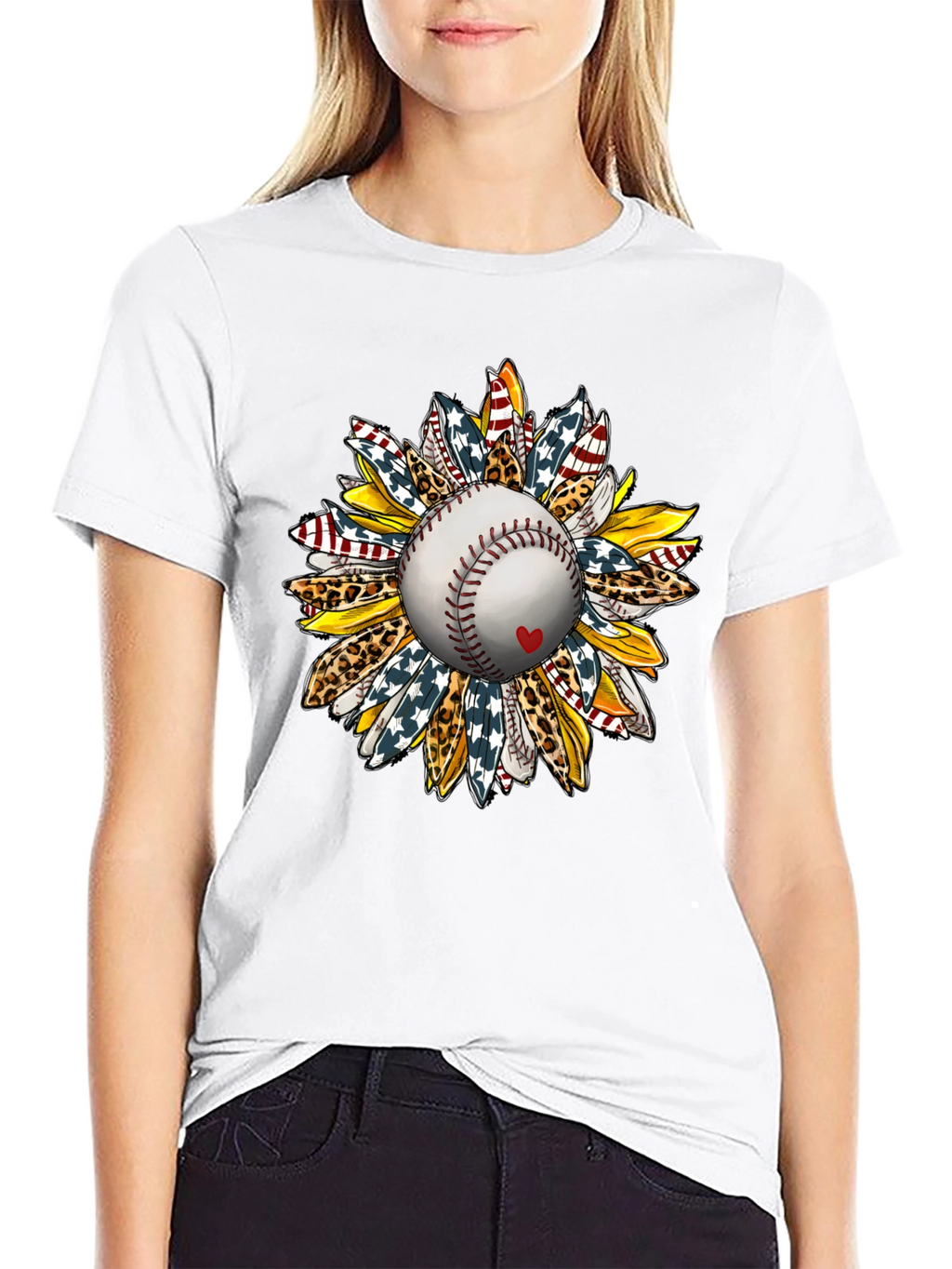 Baseball Sunflower Graphic T-Shirt
