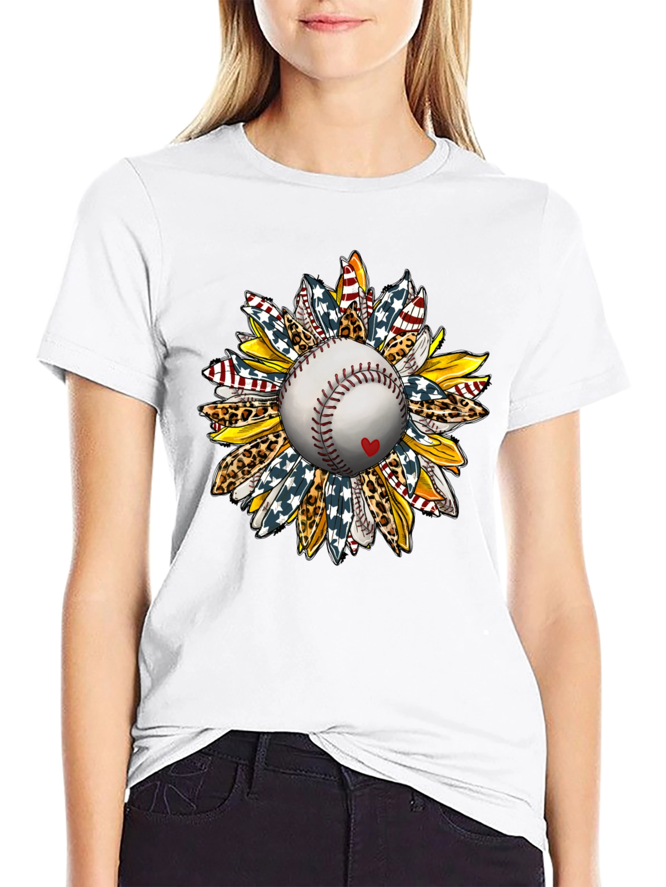 Baseball Sunflower Graphic T-Shirt