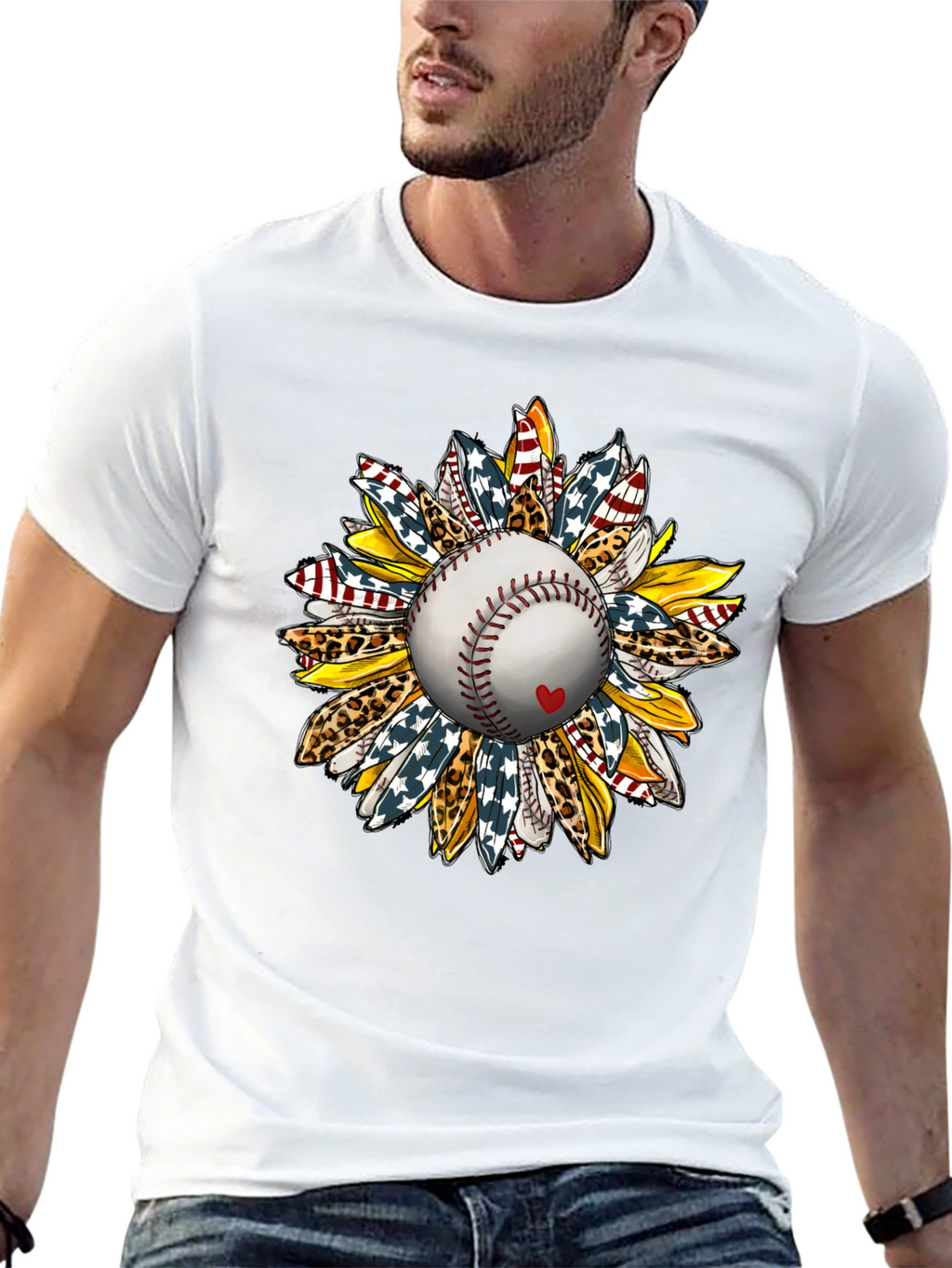 Baseball Sunflower Graphic T-Shirt