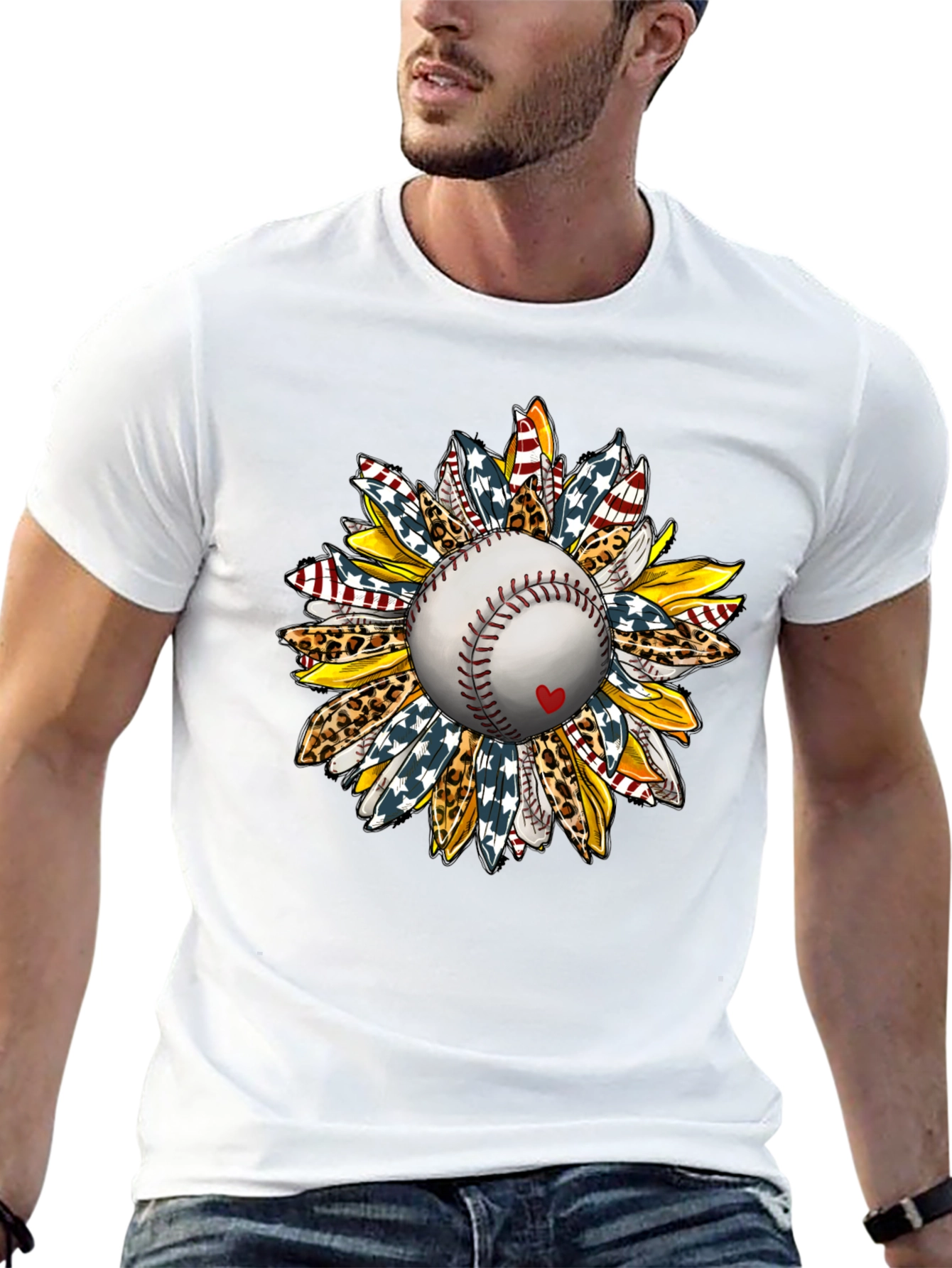 Baseball Sunflower Graphic T-Shirt