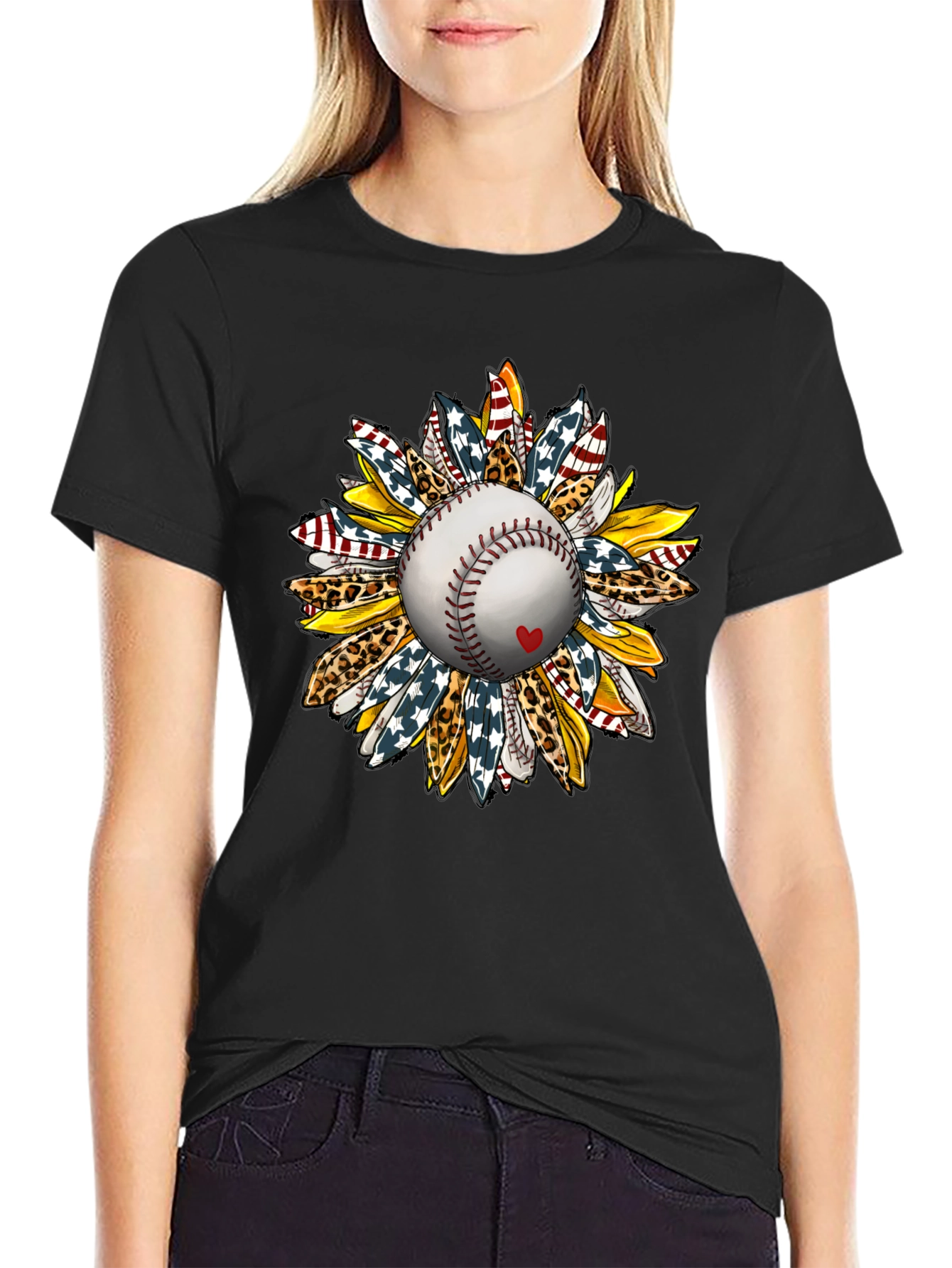 Baseball Sunflower Graphic T-Shirt
