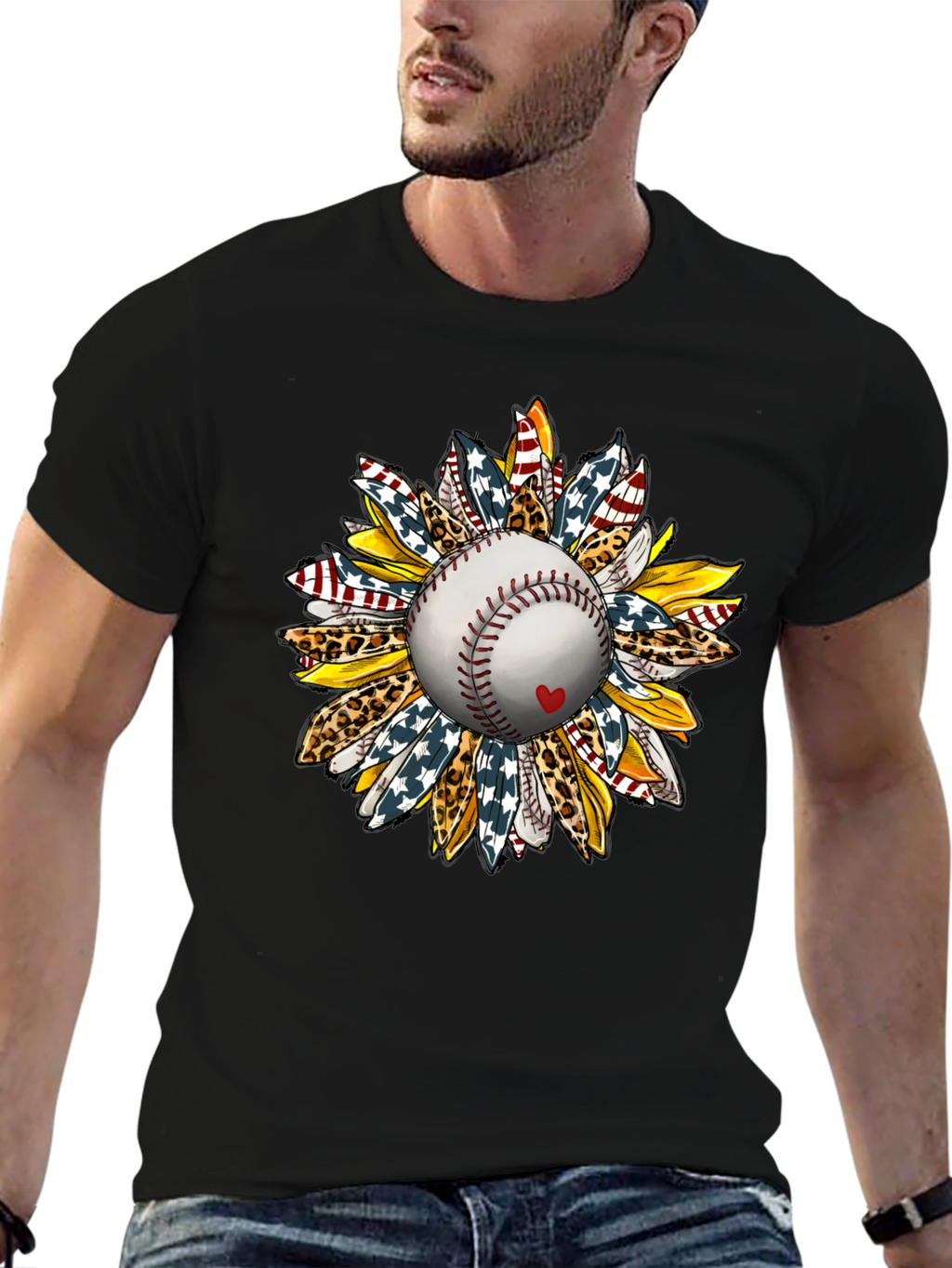 Baseball Sunflower Graphic T-Shirt