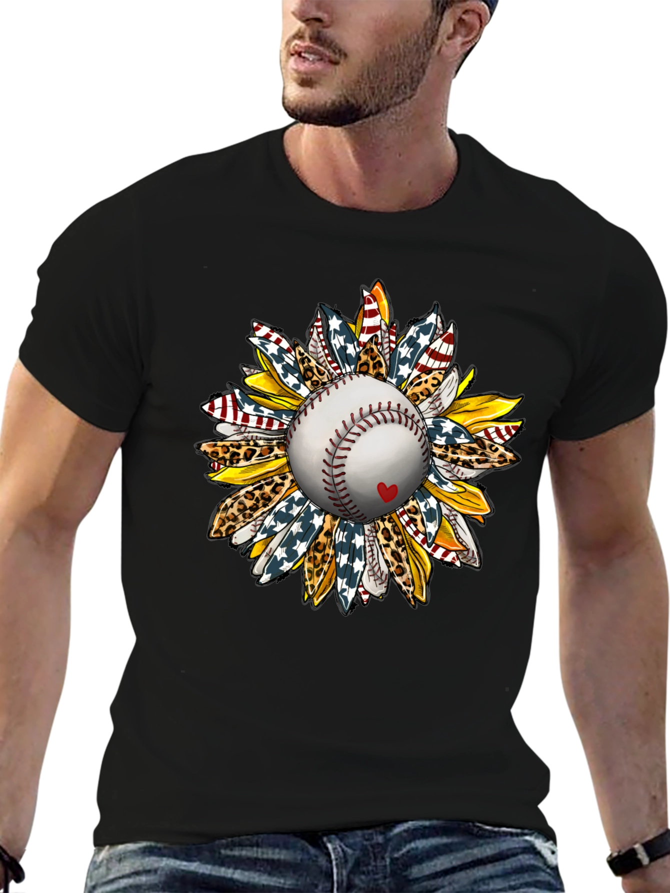 Baseball Sunflower Graphic T-Shirt