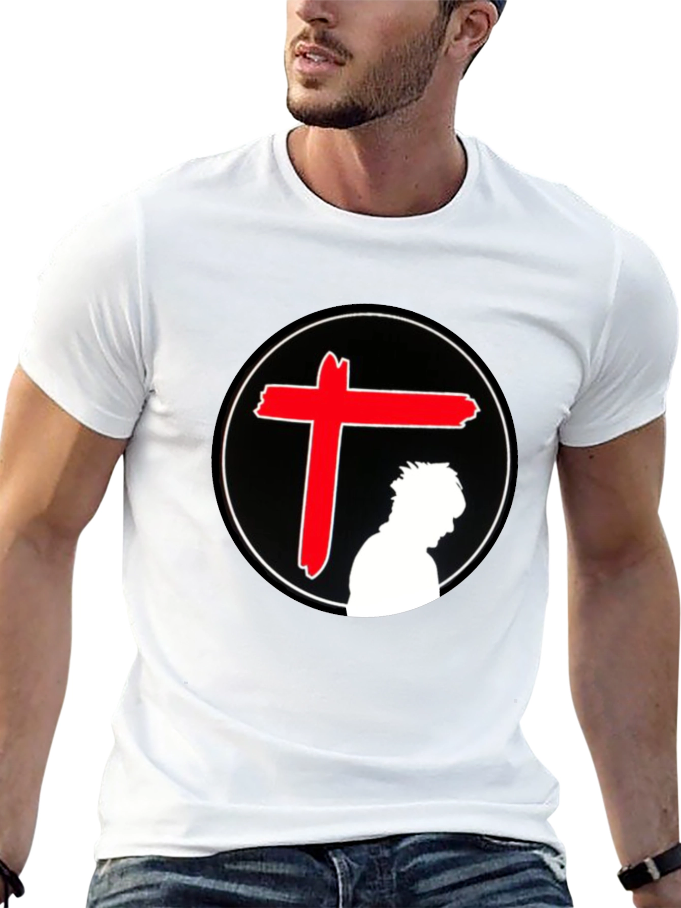 Edgy Graphic T-Shirt - Red Cross Silhouette