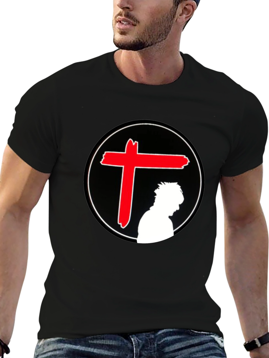 Edgy Graphic T-Shirt - Red Cross Silhouette