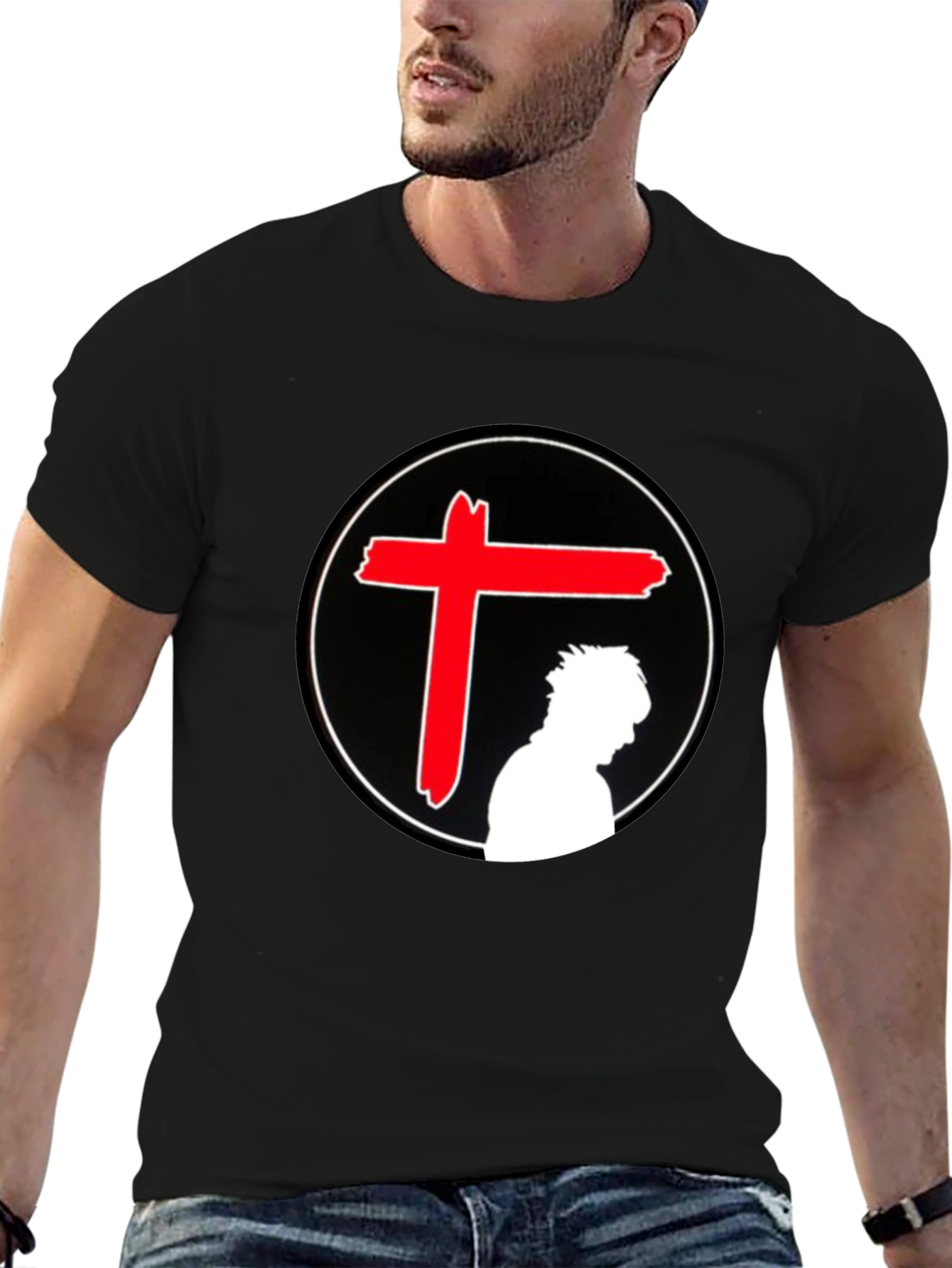 Edgy Graphic T-Shirt - Red Cross Silhouette