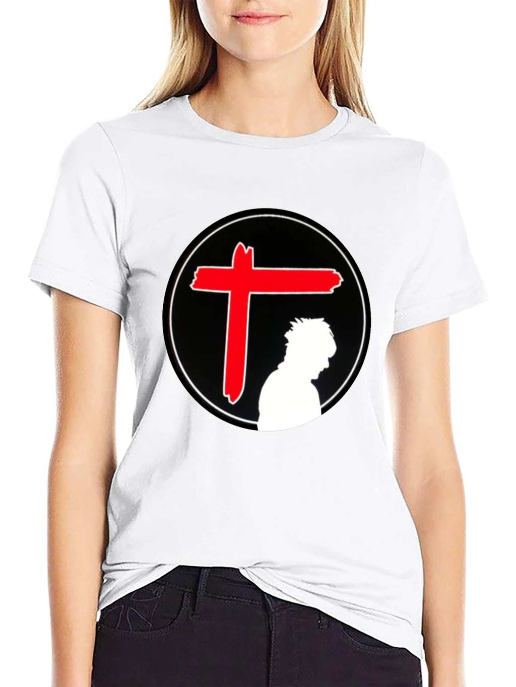 Edgy Graphic T-Shirt - Red Cross Silhouette