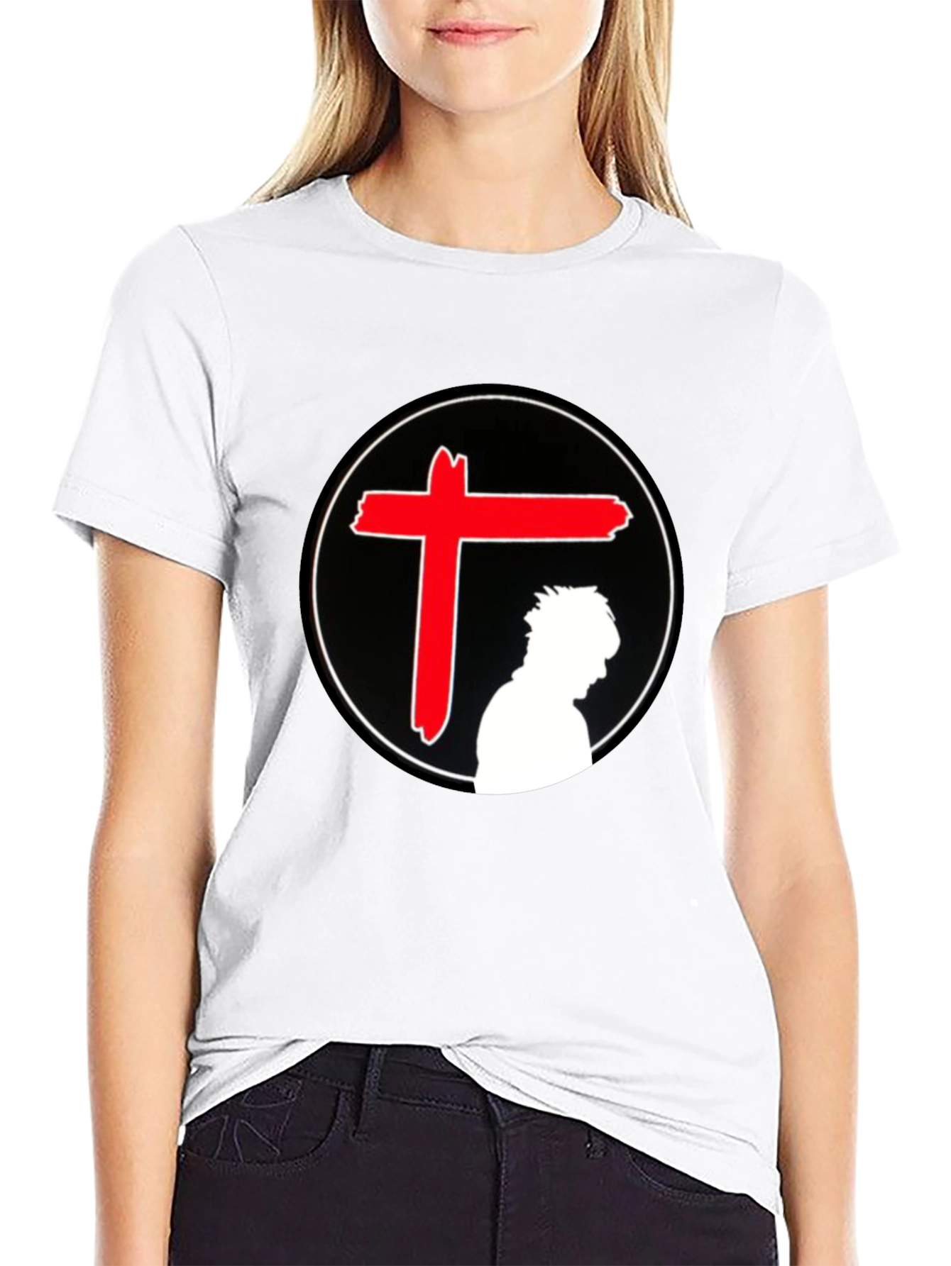 Edgy Graphic T-Shirt - Red Cross Silhouette