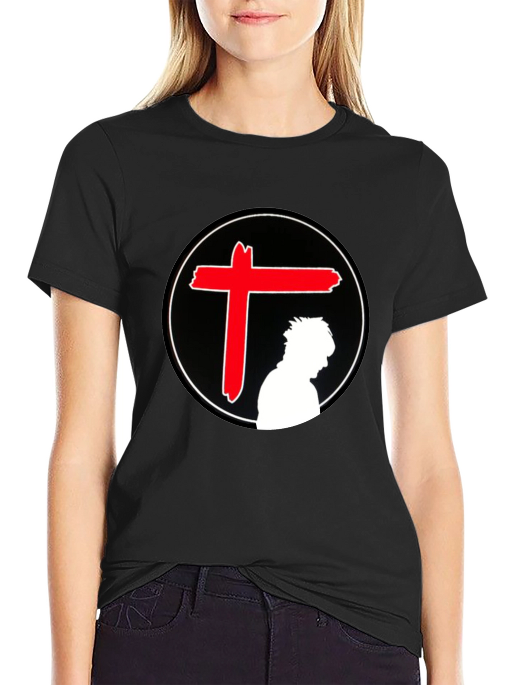 Edgy Graphic T-Shirt - Red Cross Silhouette