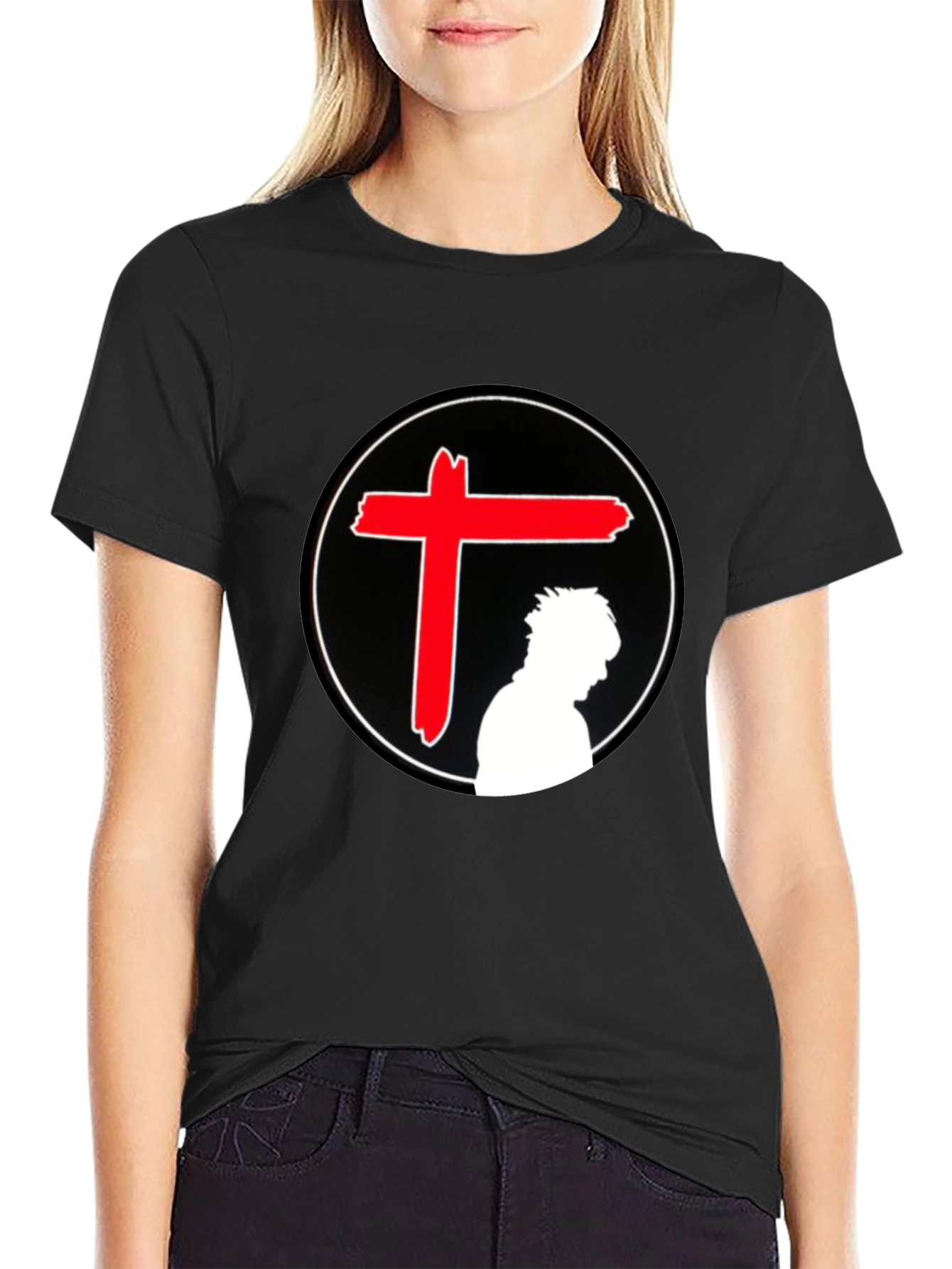 Edgy Graphic T-Shirt - Red Cross Silhouette