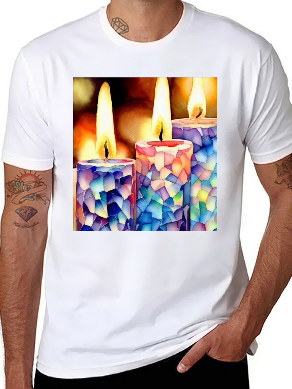 Mosaic Candle T-Shirt: Unique Artistic Design