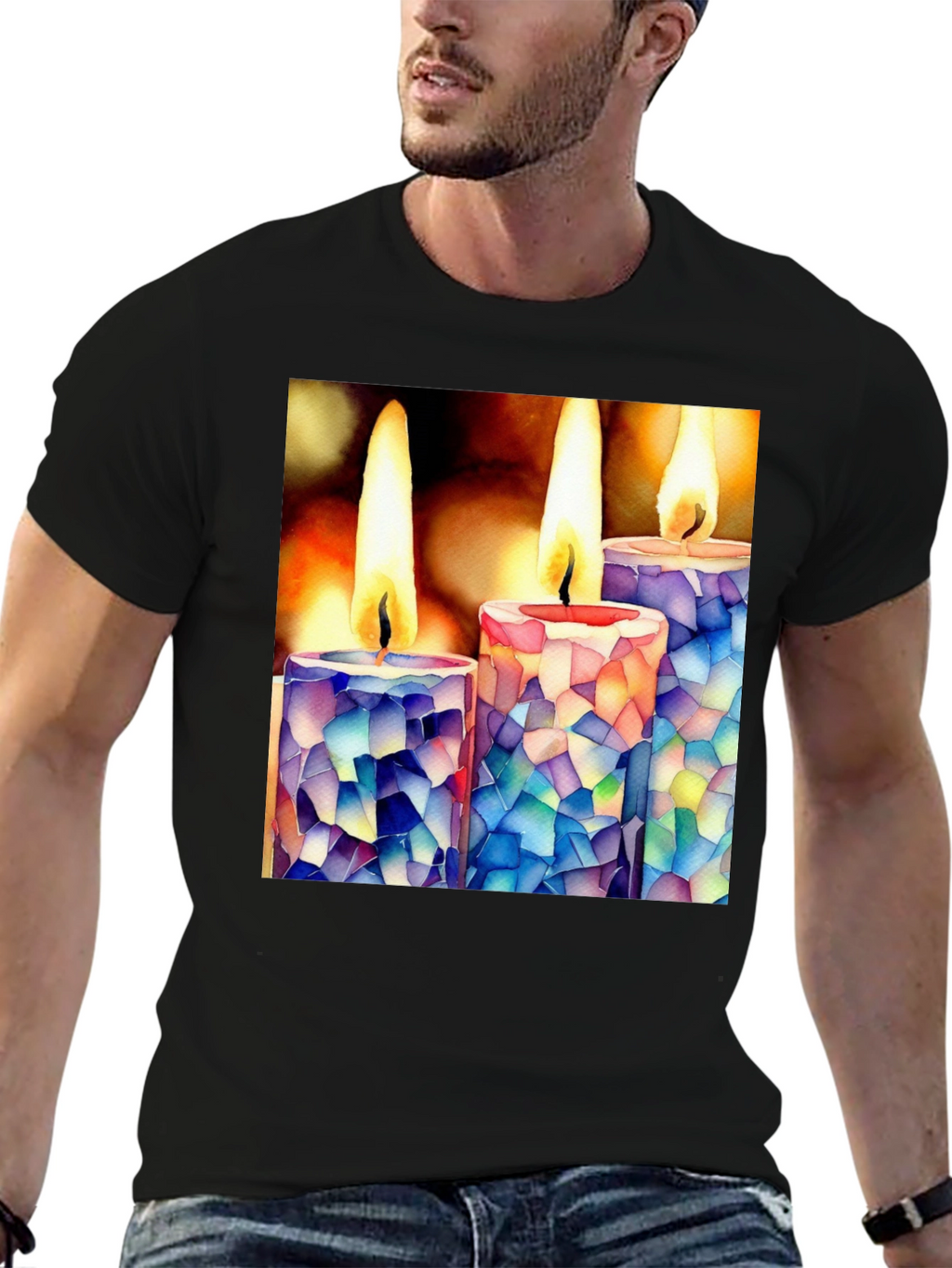 Mosaic Candle T-Shirt: Unique Artistic Design