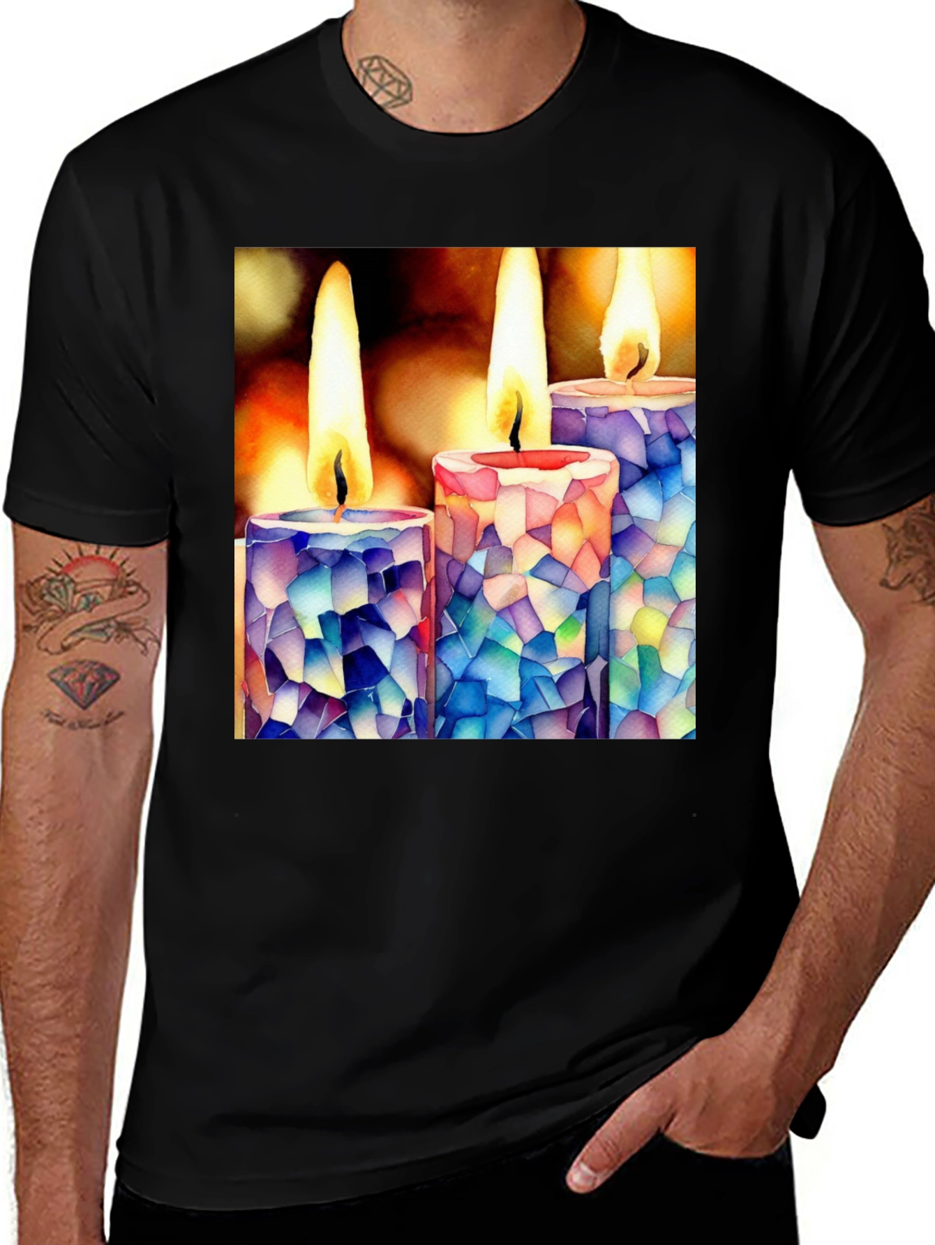 Mosaic Candle T-Shirt: Unique Artistic Design