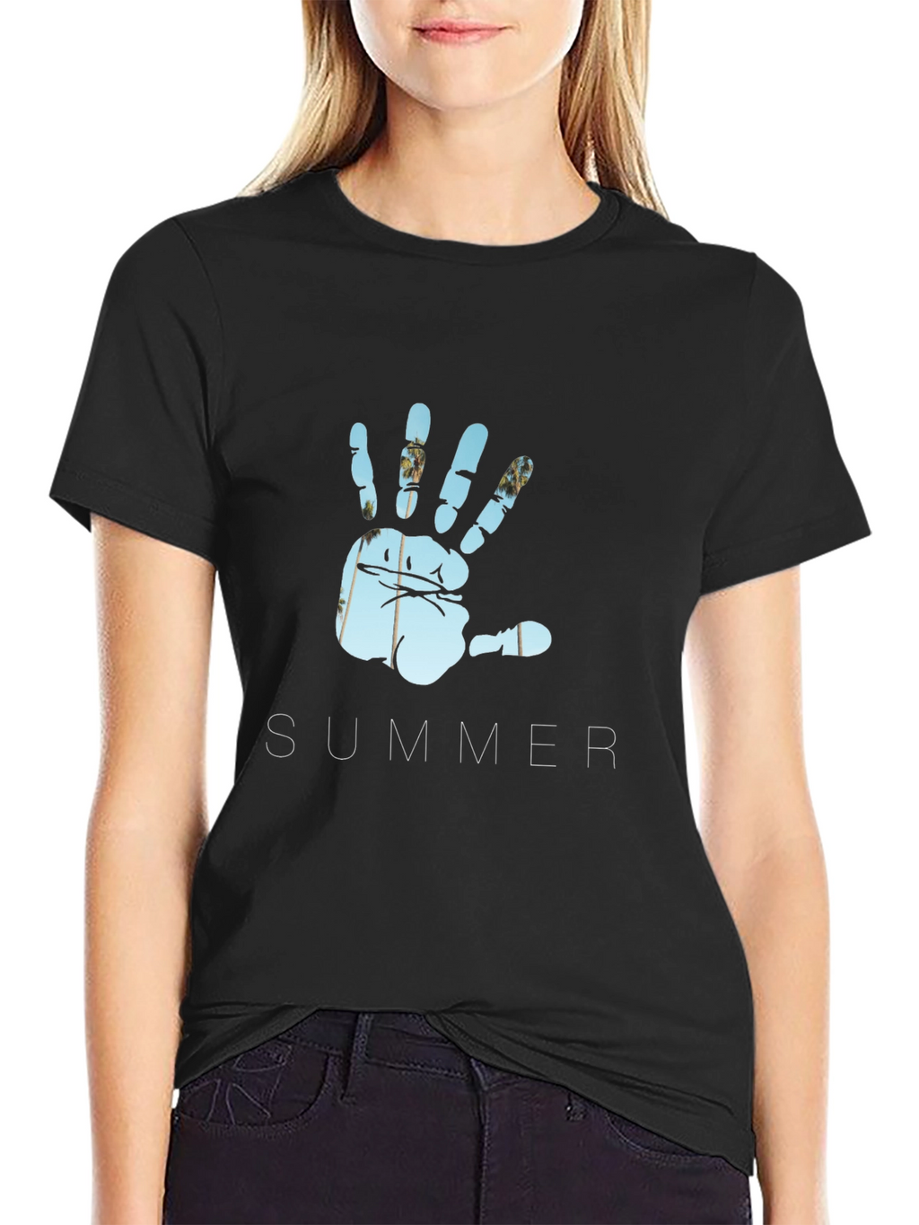 Summer Hand Print Black T-Shirt