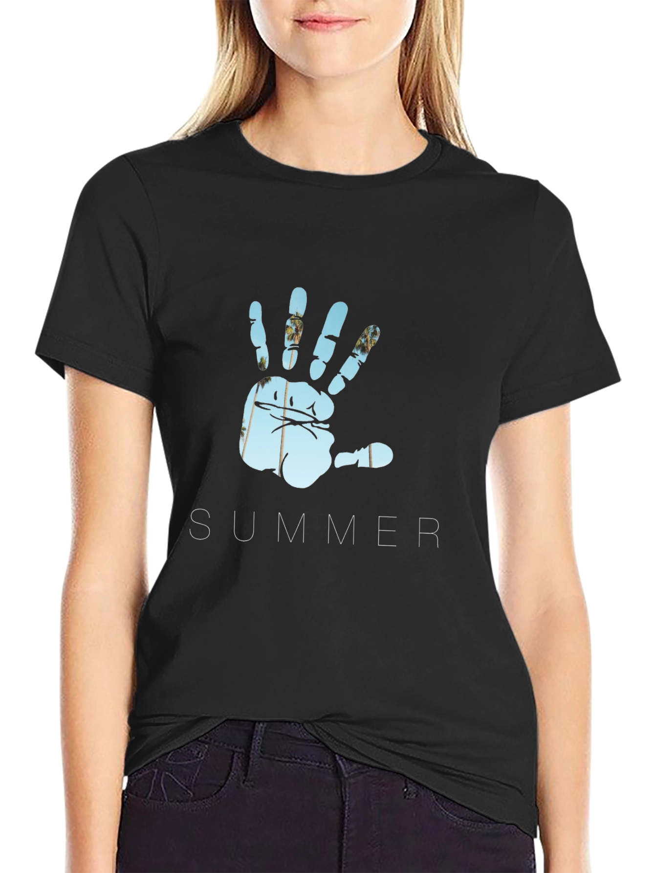 Summer Hand Print Black T-Shirt