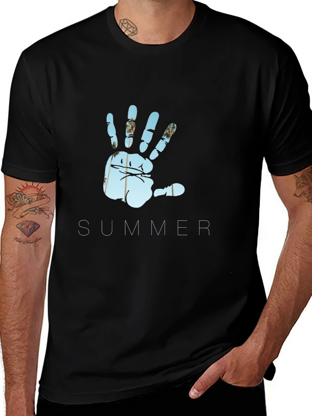 Summer Hand Print Black T-Shirt