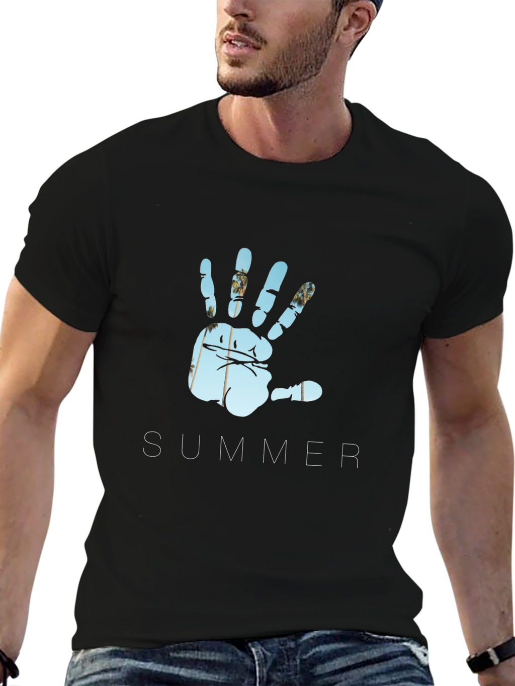 Summer Hand Print Black T-Shirt