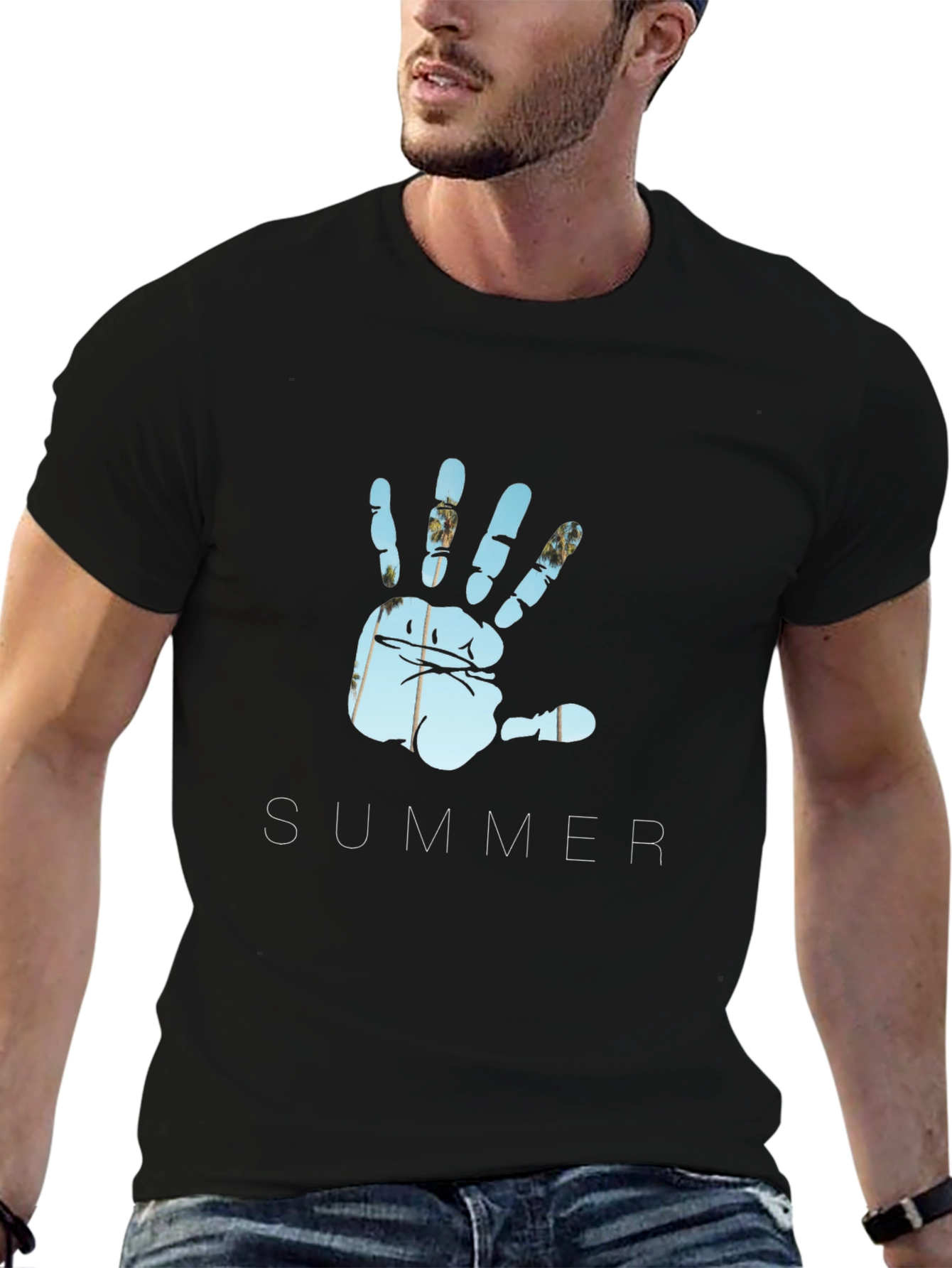 Summer Hand Print Black T-Shirt