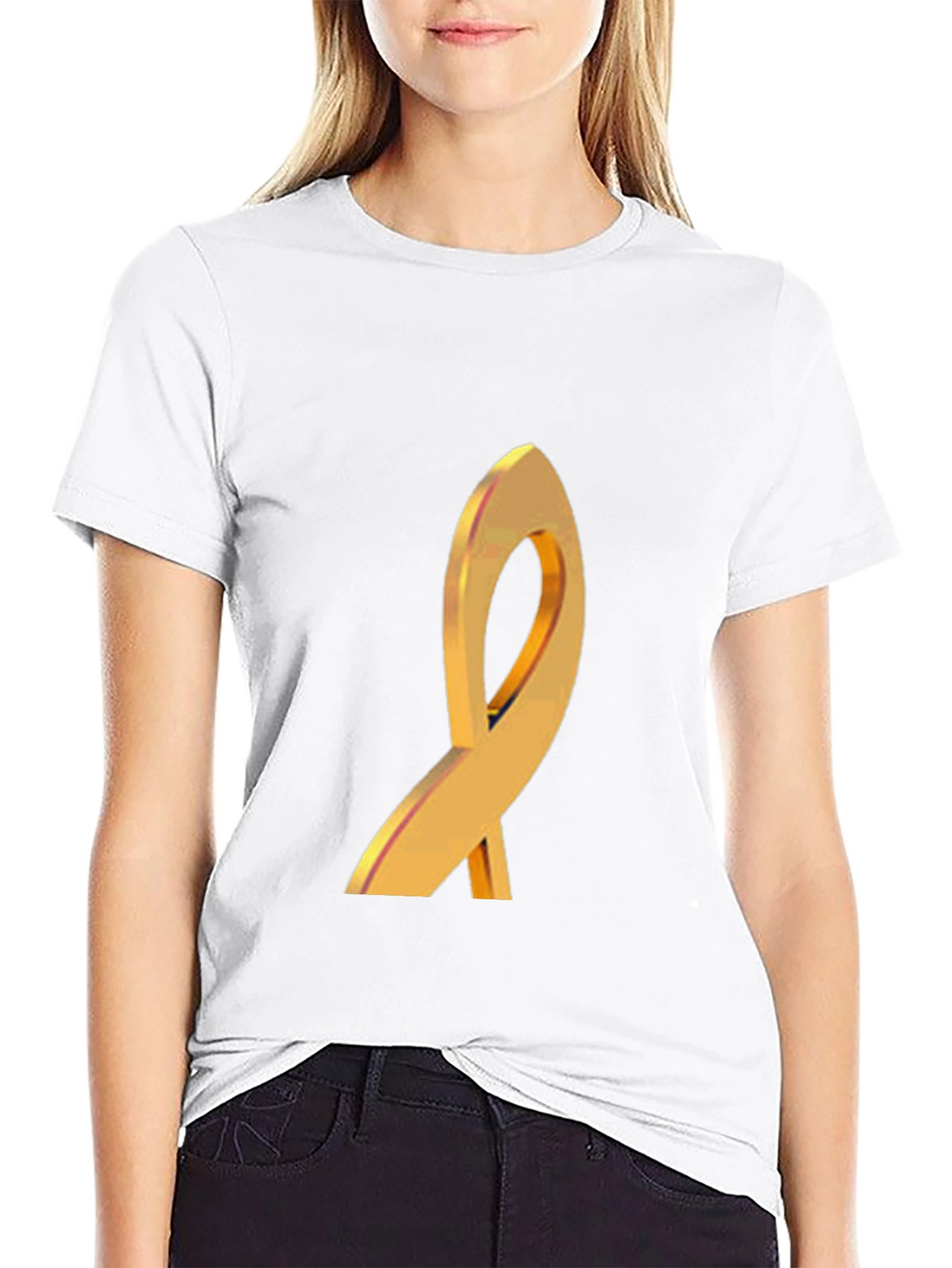 Gold Ribbon Graphic Black T-Shirt