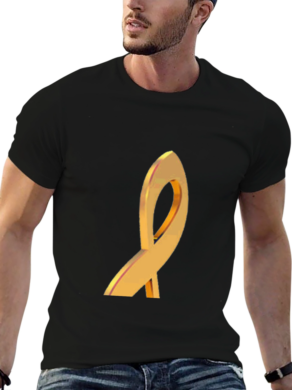 Gold Ribbon Graphic Black T-Shirt