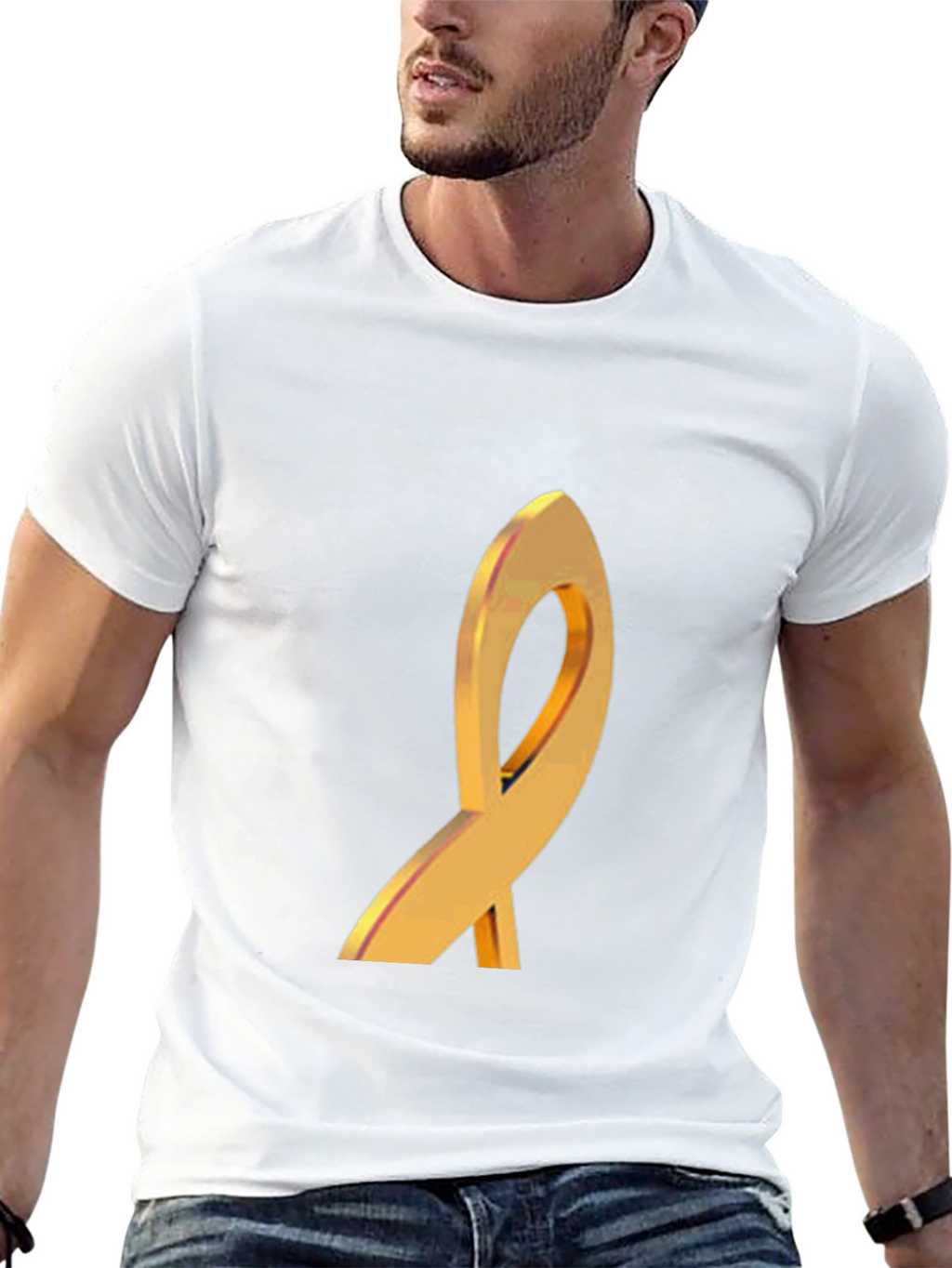 Gold Ribbon Graphic Black T-Shirt