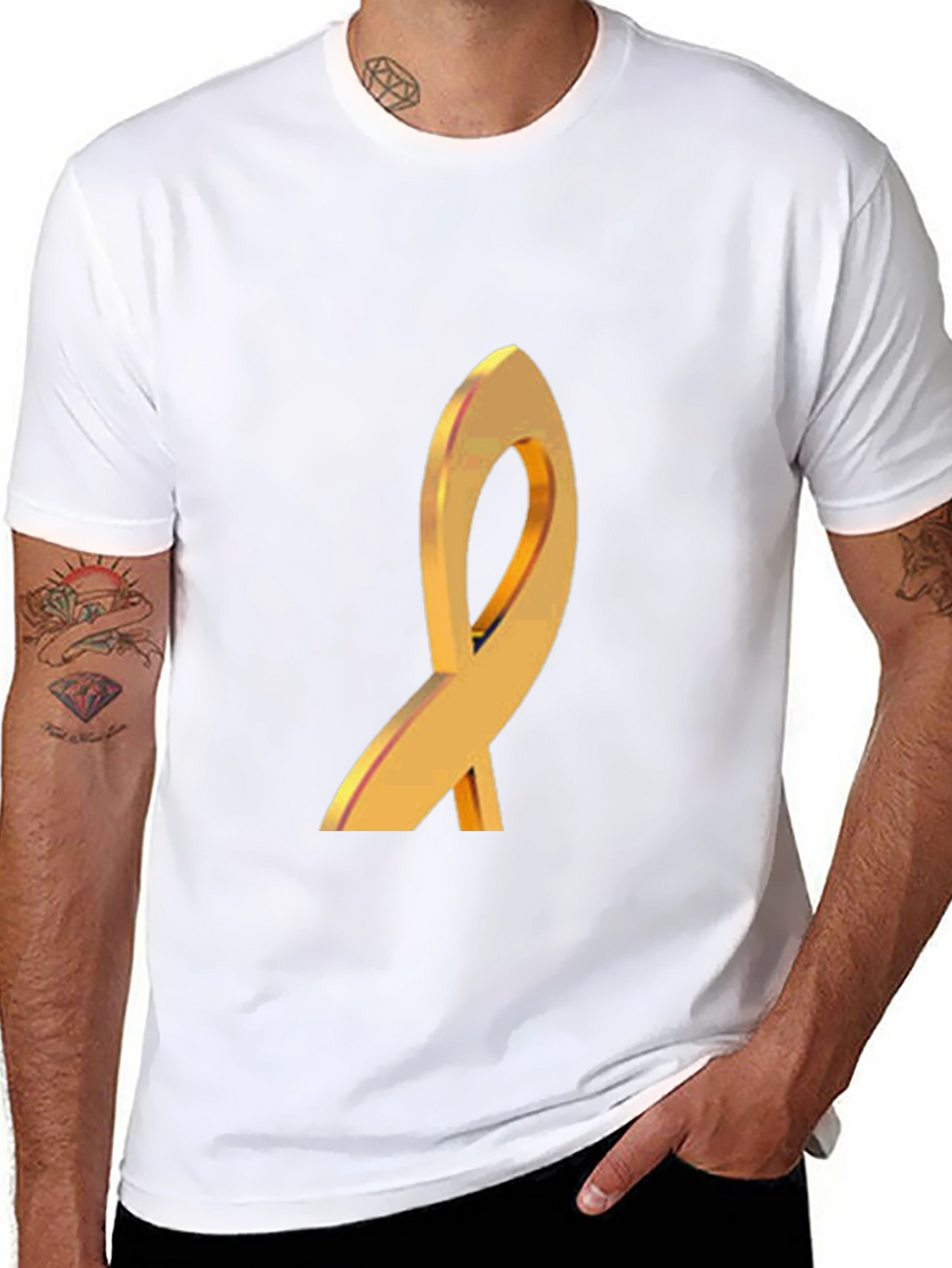 Gold Ribbon Graphic Black T-Shirt