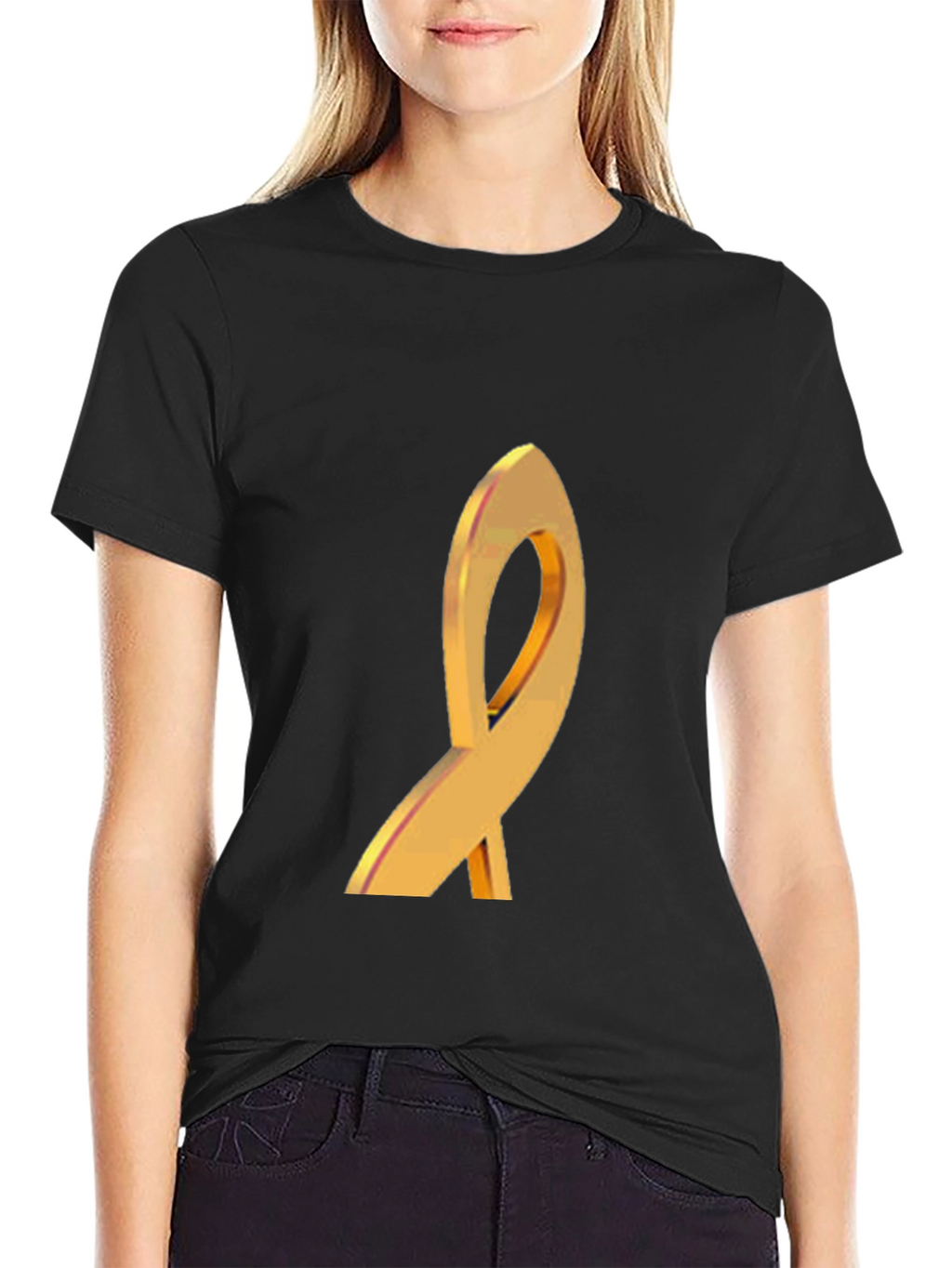 Gold Ribbon Graphic Black T-Shirt